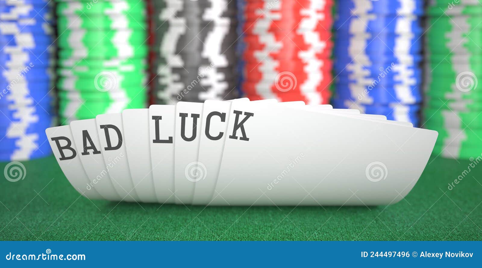 Jugar Cartas Con Mala Suerte Texto 3d Renderizado Stock de ilustración