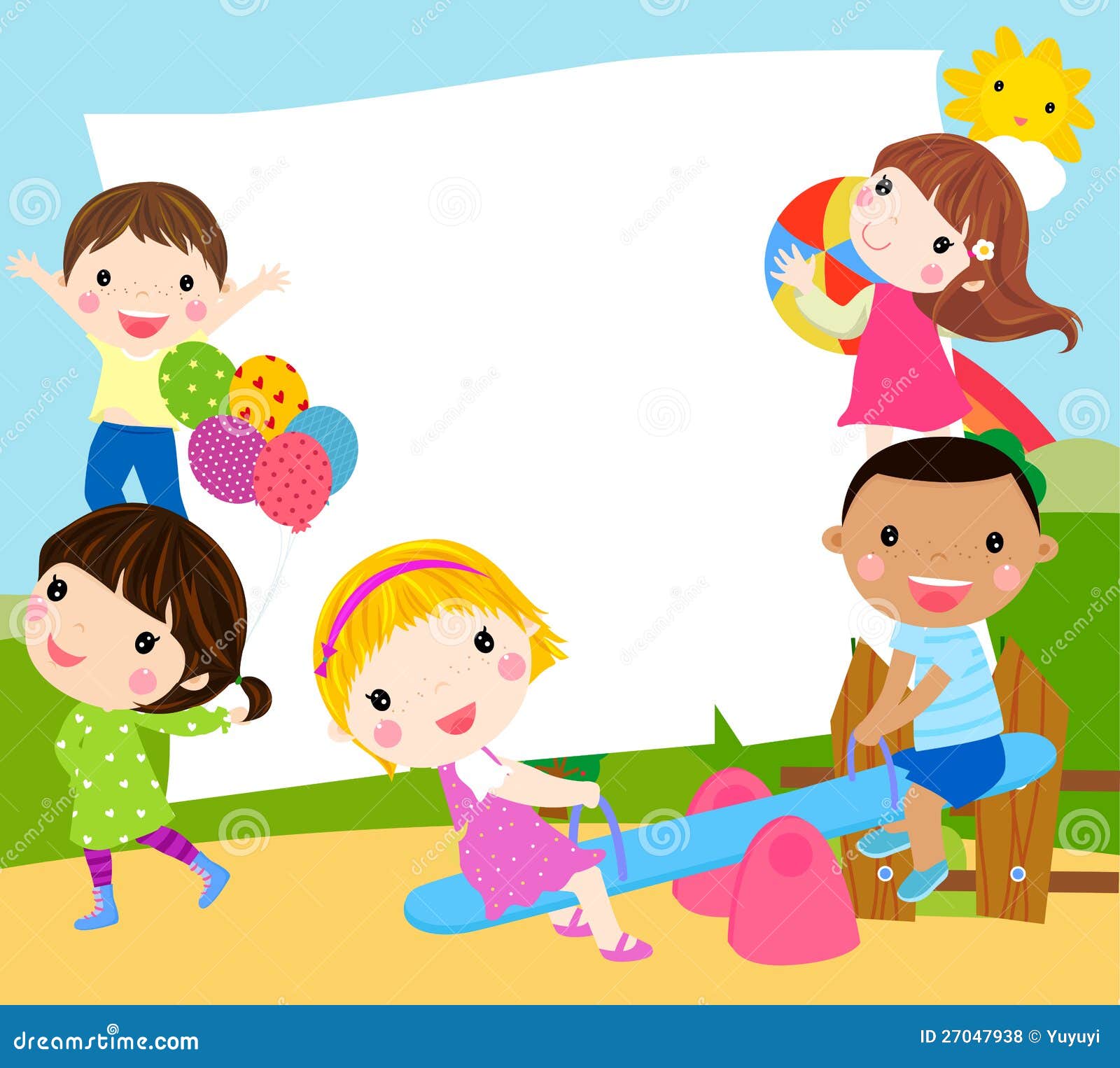 Jugar niños y el marco ilustración del vector. Ilustración de amigos -  27047938