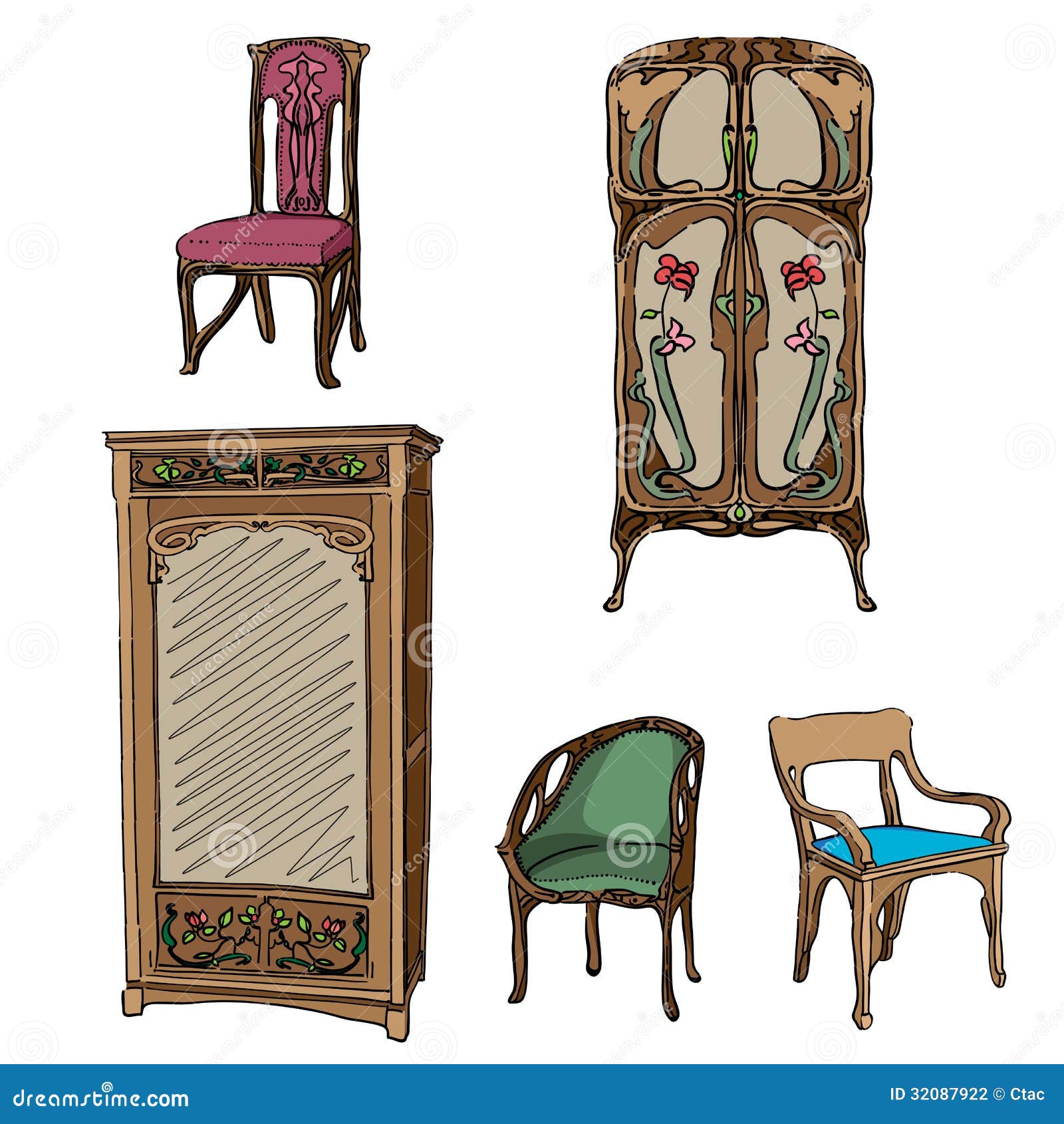 binding Geavanceerde tarwe Jugendstil Gekleurd Meubilair Stock Illustratie - Illustration of stoel,  nieuw: 32087922