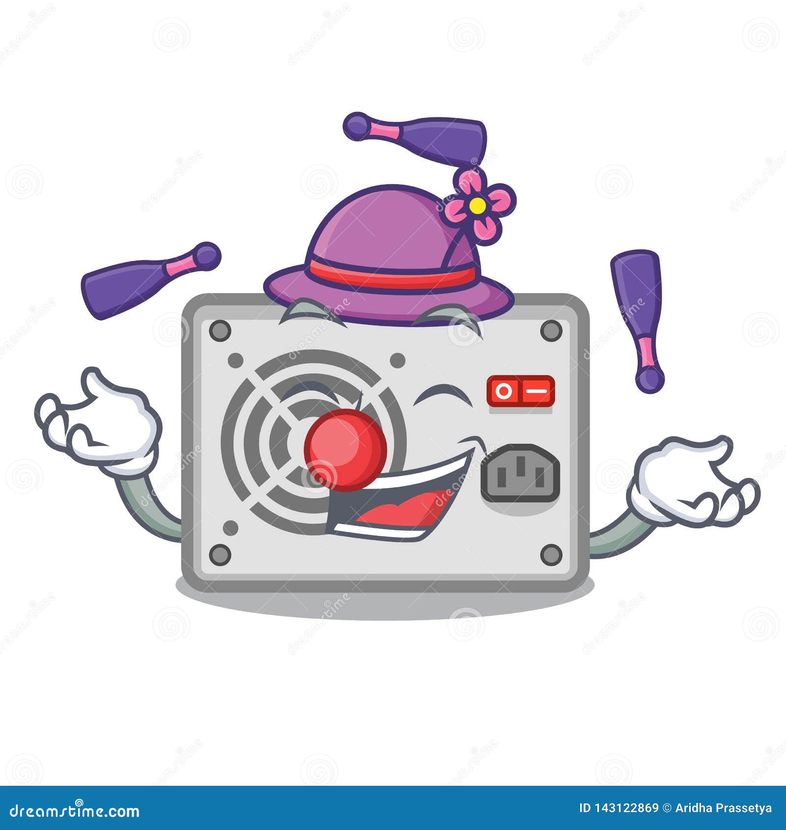 Juggling Cartoon Power Supply on the Computer Stock Vector