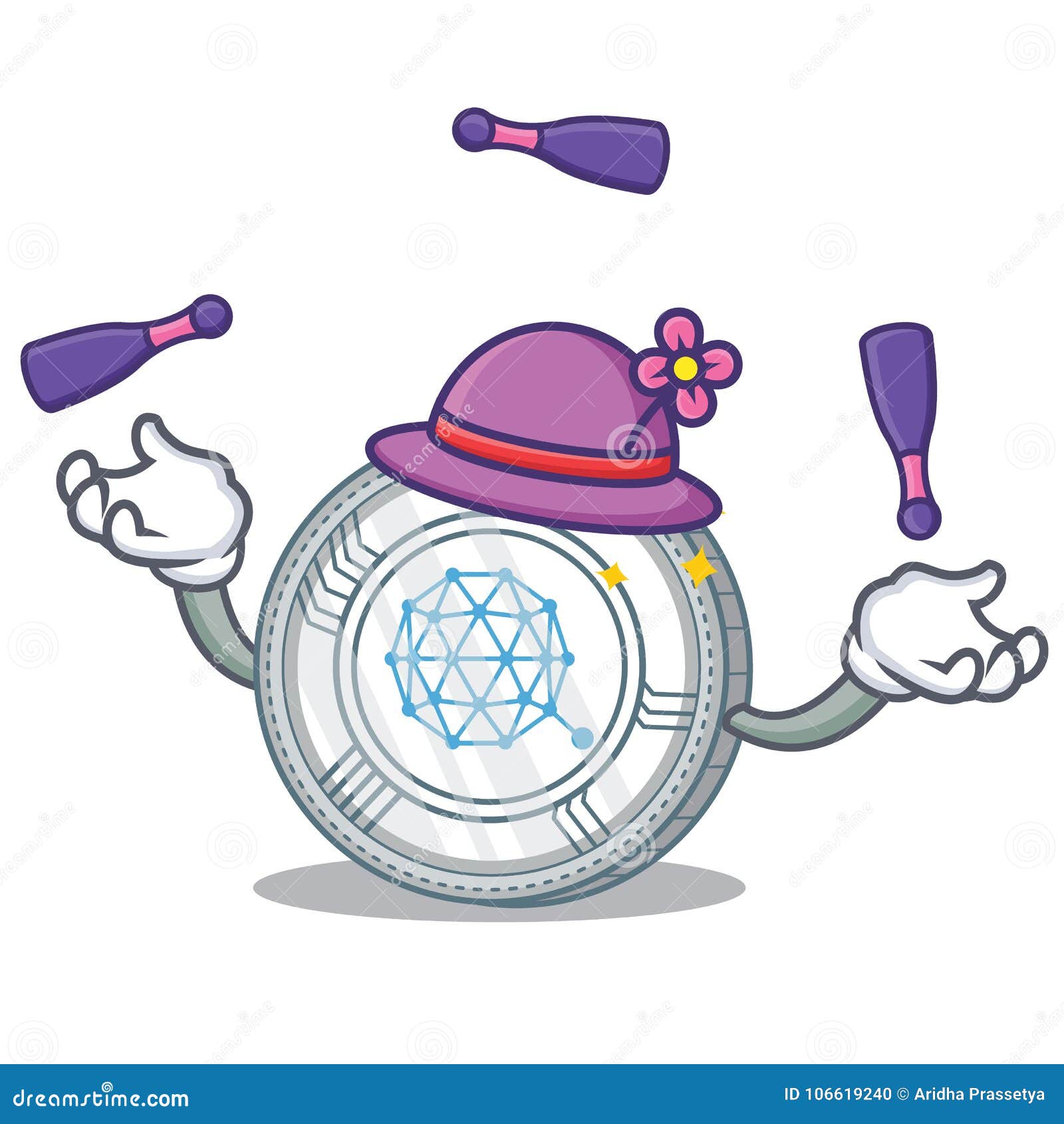 juggling qtum coin character cartoon