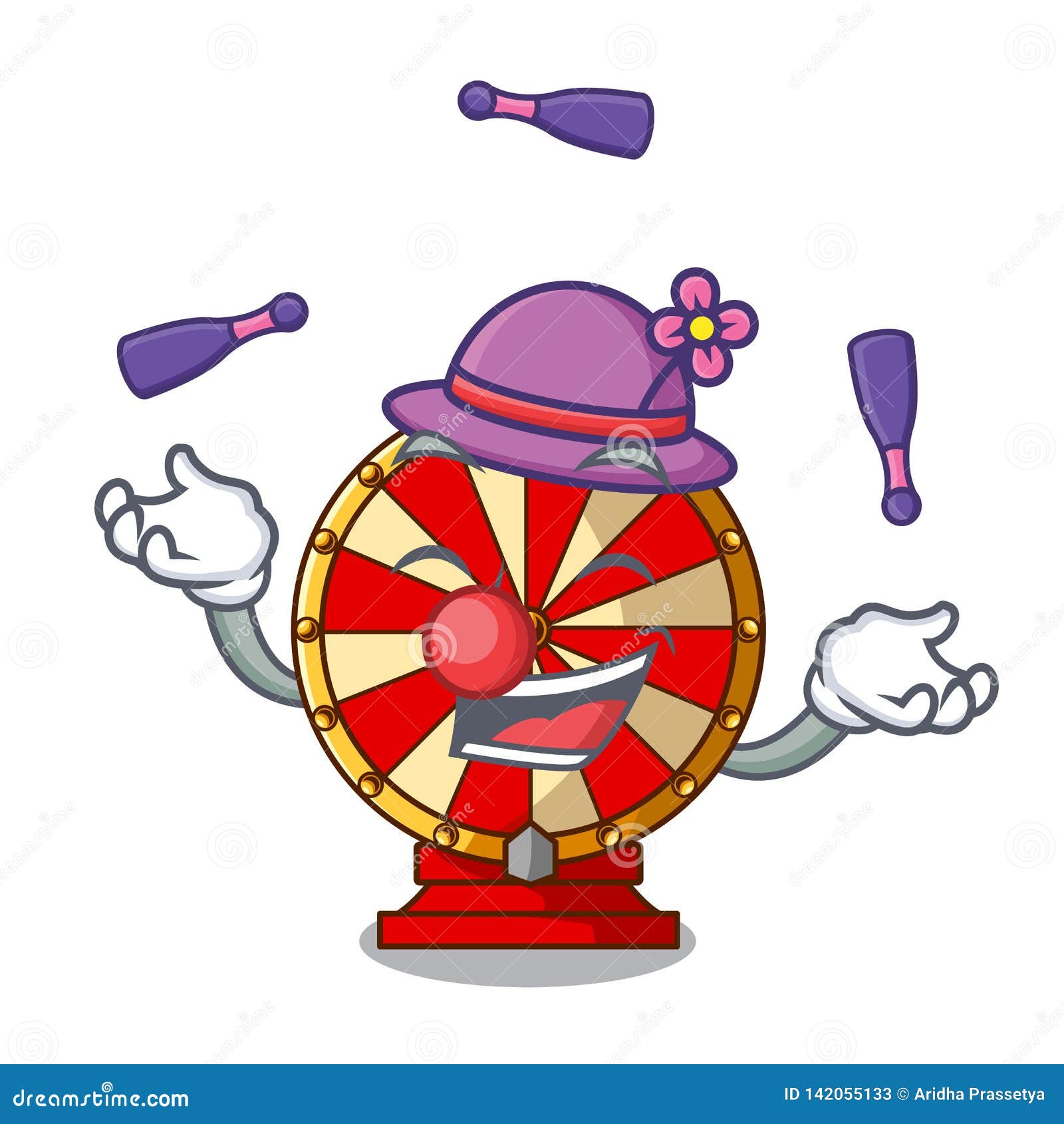 Juggling Spinning Wheel Attached the Cartoon Wall Stock Vector