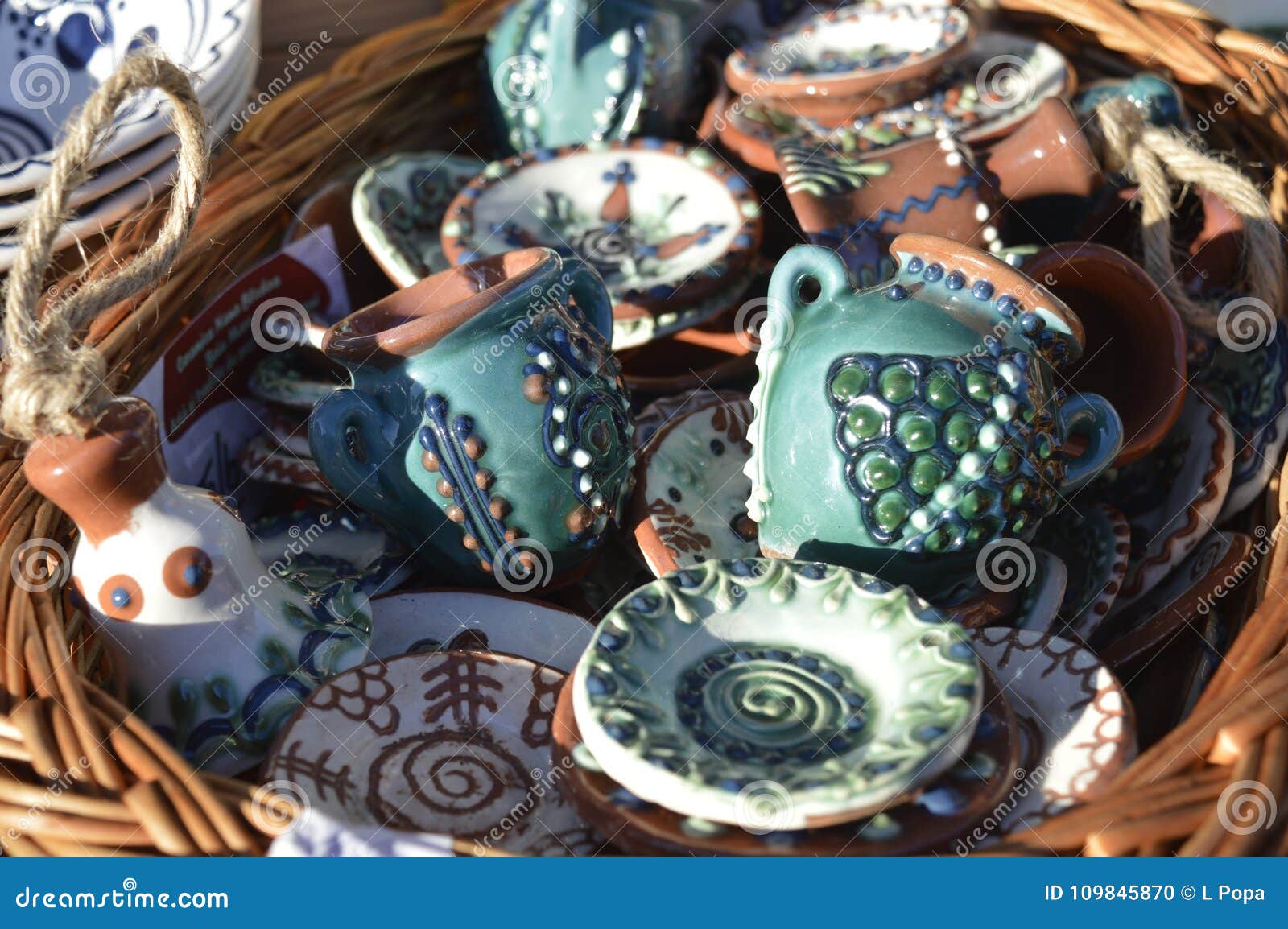 Jugs and Plate Ceramic Painted. Stock Photo Image of exhibition