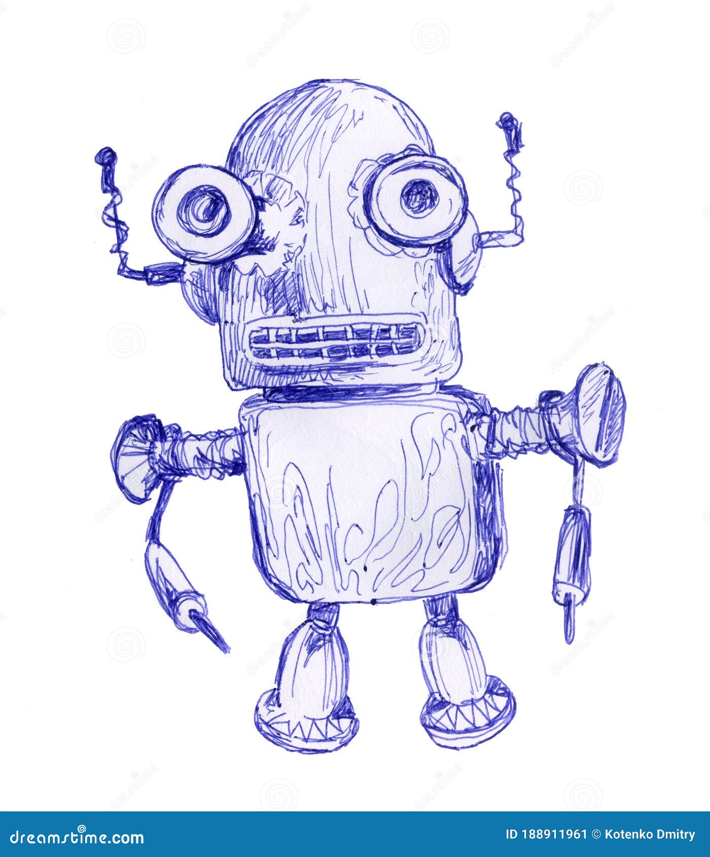 Juguete Y Personaje De La época Del Robot. Ilustración De Lápiz. Stock de  ilustración - Ilustración de viejo, fondos: 188911961