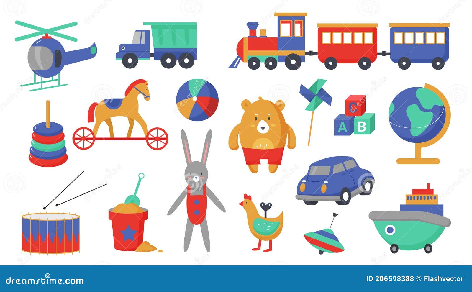 Juguetes Para Niños Dibujos Animados Niños Actividad Educación Colección De  Juegos Con Juguetes Plásticos Stock de ilustración - Ilustración de regalo,  plano: 206598388
