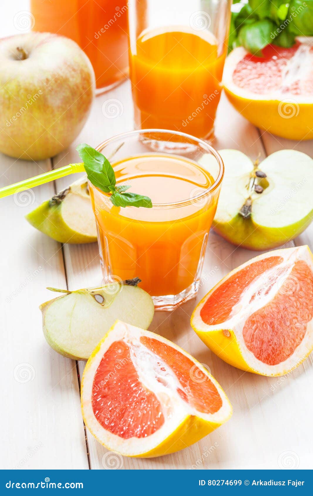 Juice of Apples and Red Grapefruit. Stock Image Image of dessert