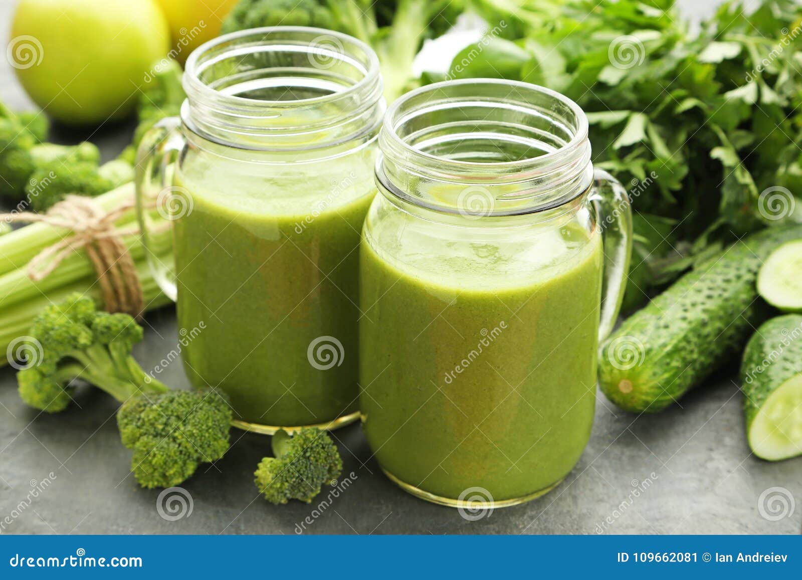 Juice with Broccoli, Celery and Cucumber Stock Image Image of