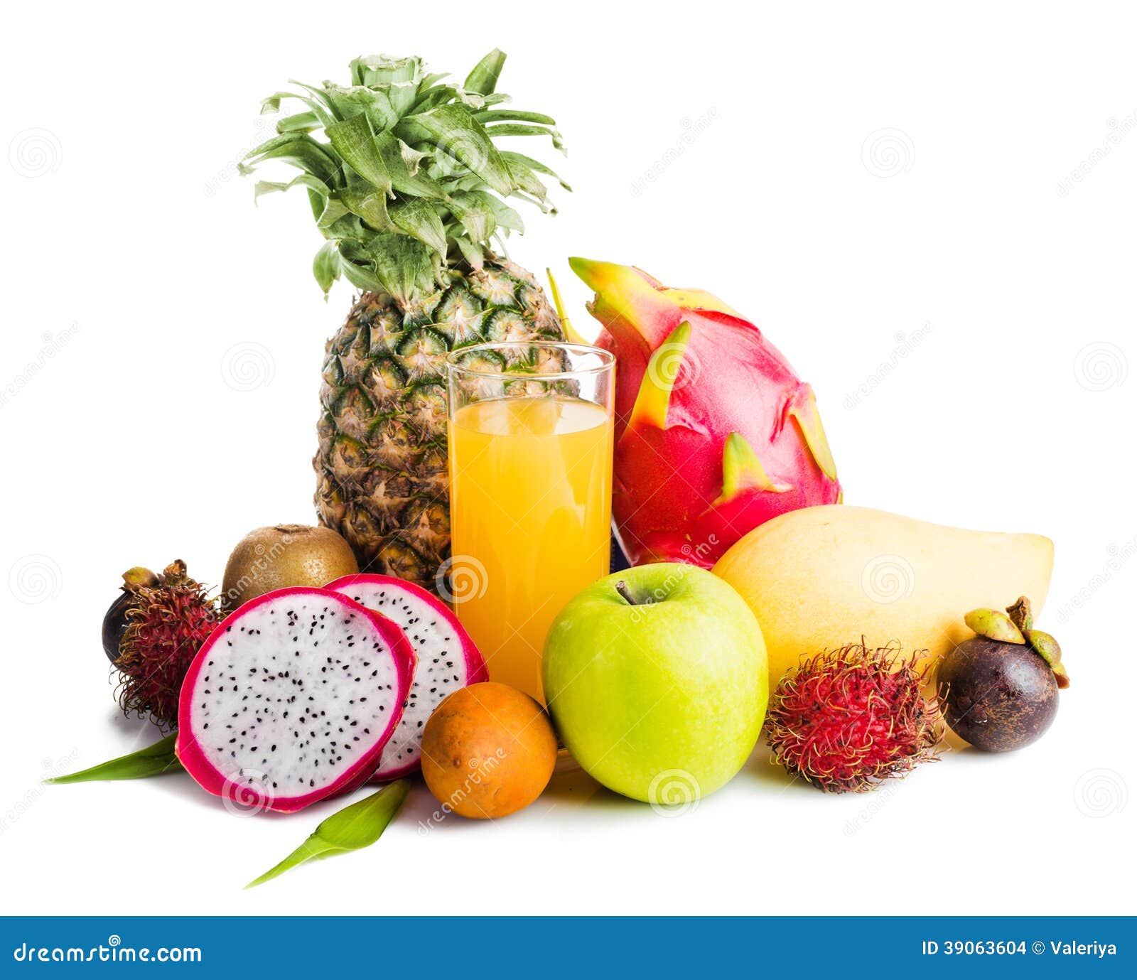 juice in glass and tropical fruit stock photo - image: 39063604