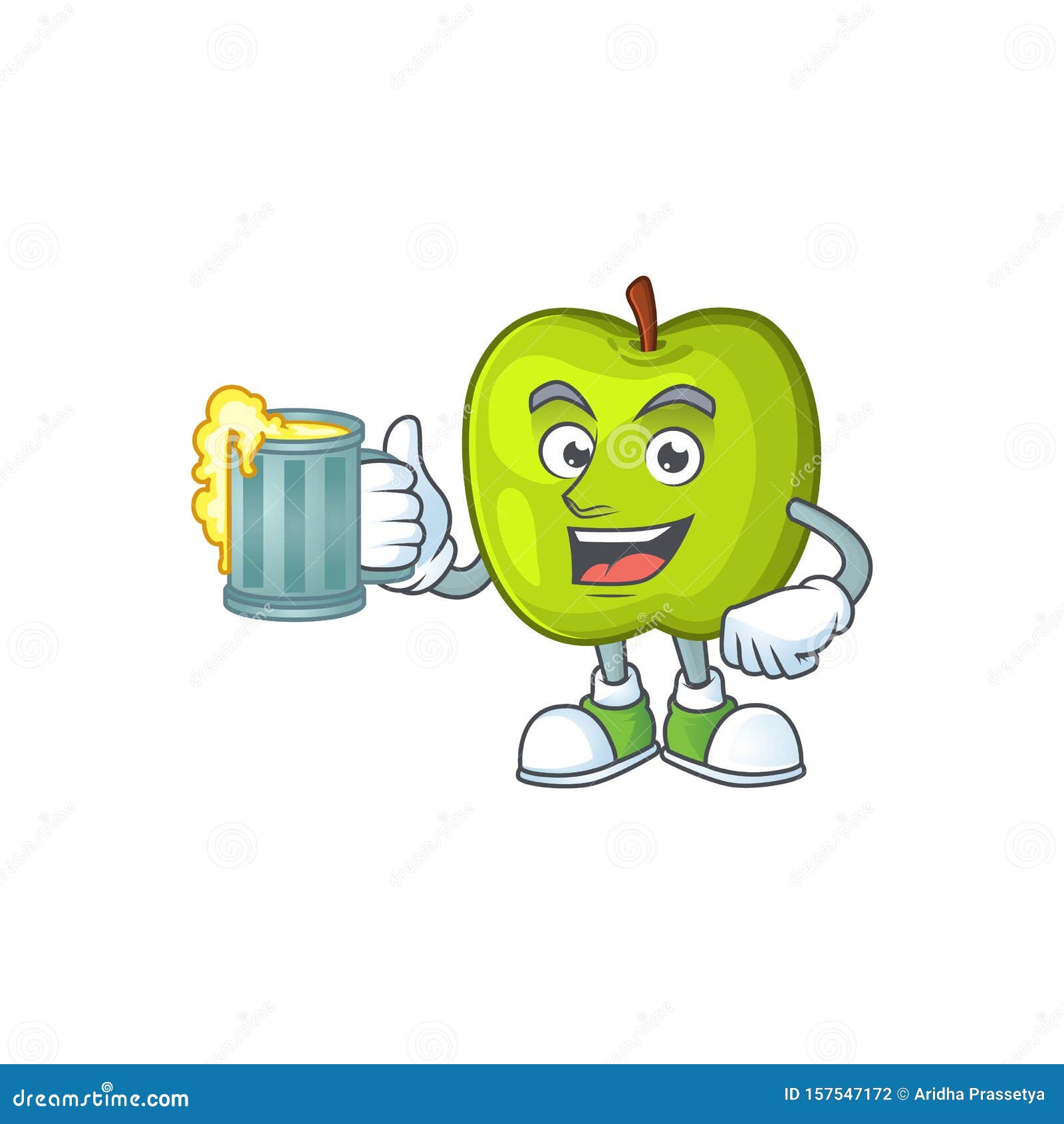 With Juice Granny Smith Green Apple Cartoon Mascot Stock Vector -  Illustration of appetizers, health: 157547172