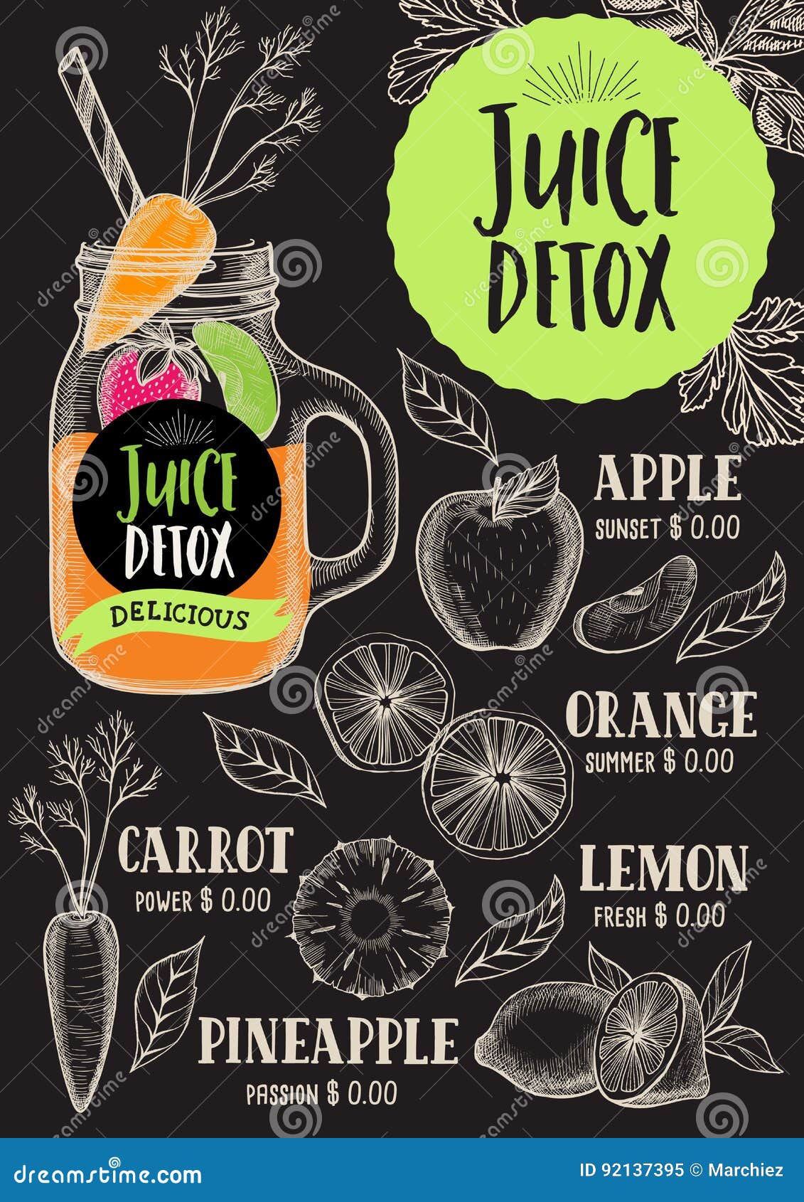 Juice Menu Restaurant, Drink Template. Stock Vector Illustration of