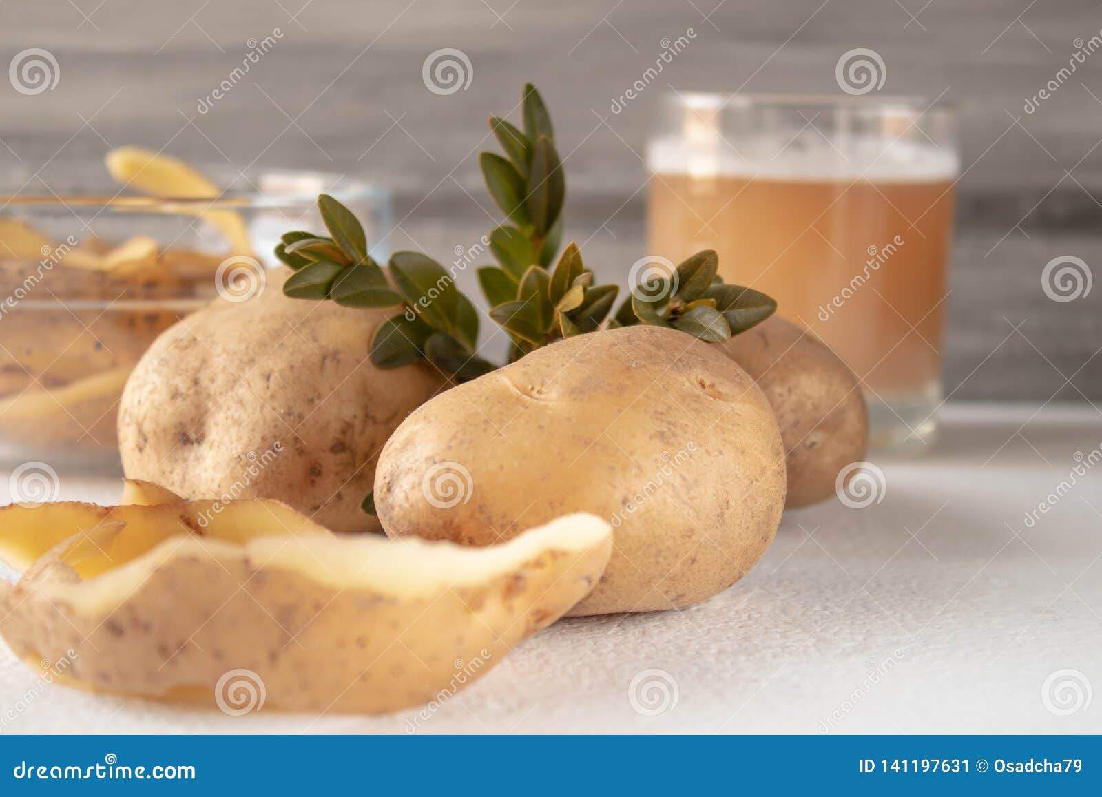 Juice with Potatoes in a Glass. Peeled Potatoes Stock Image Image of