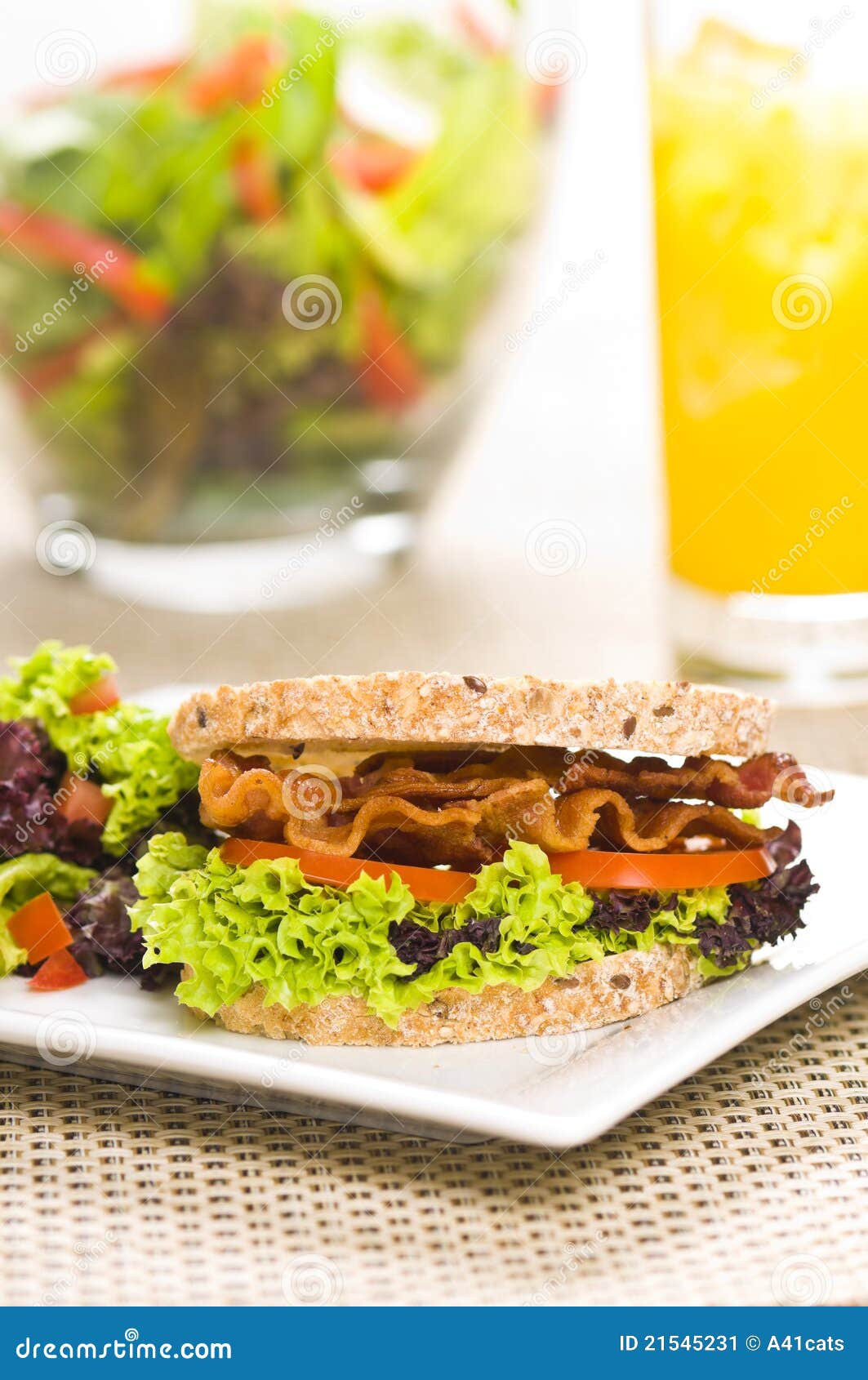 Juice Salad Bowl and a Sandwich Stock Image Image of club, lunch