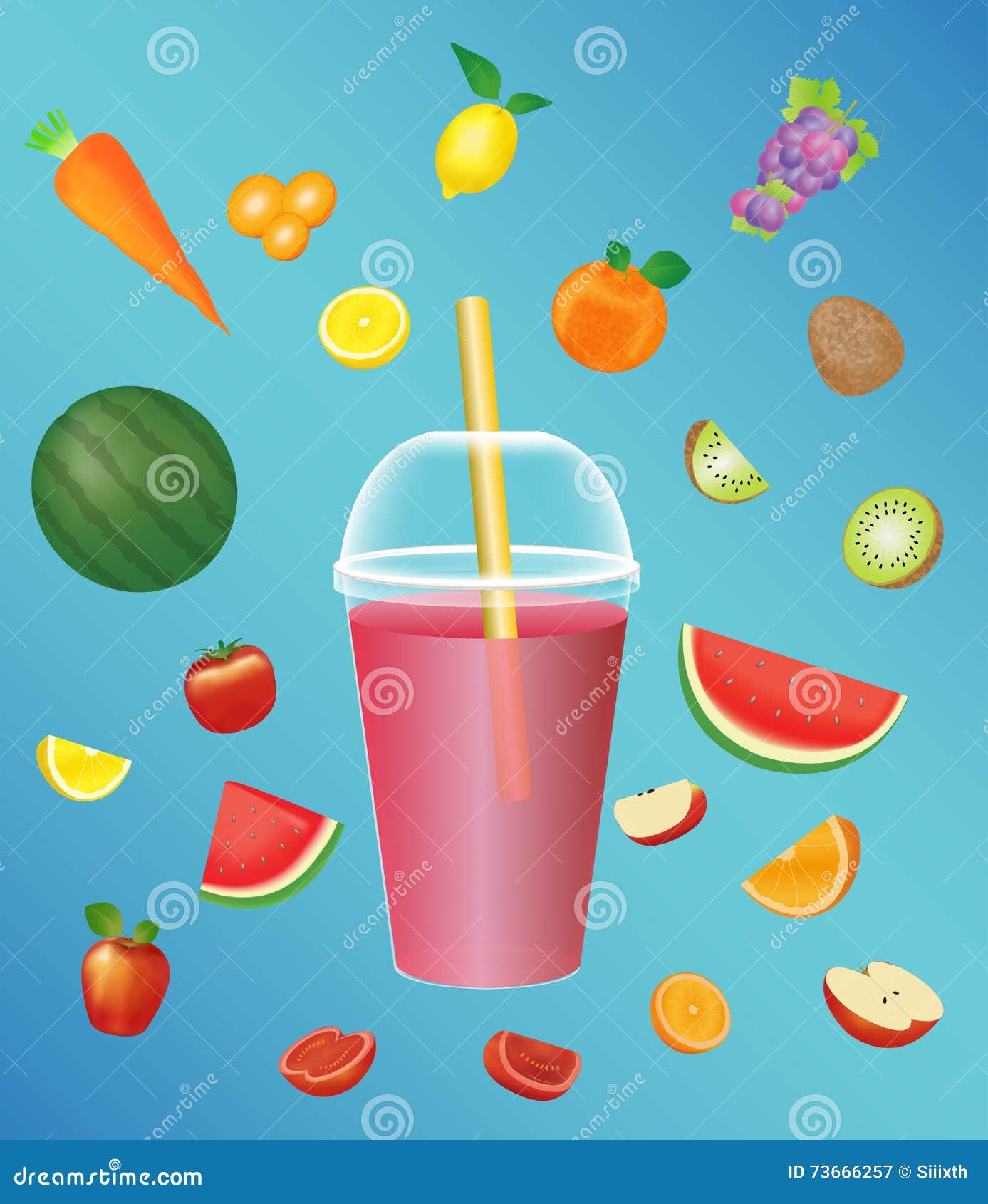 Juice Soft Drink Cup with a Fruits Stock Vector Illustration of color
