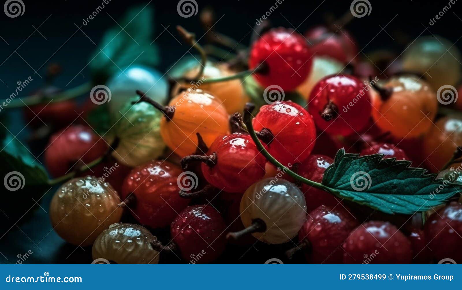 Juicy Berry Fruit Drops with Freshness on Multi Colored Backgrounds