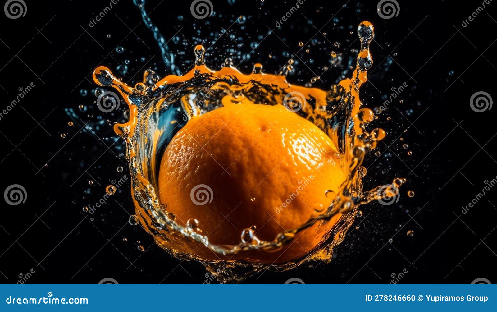 Juicy Citrus Fruit Drops in Refreshing Water Wave Generative AI Stock