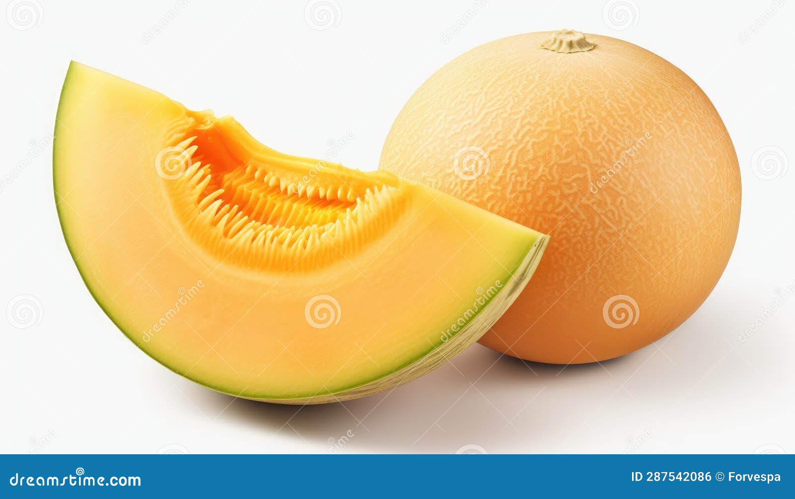 Juicy Delight Closeup of Melon Isolated on White Background Stock