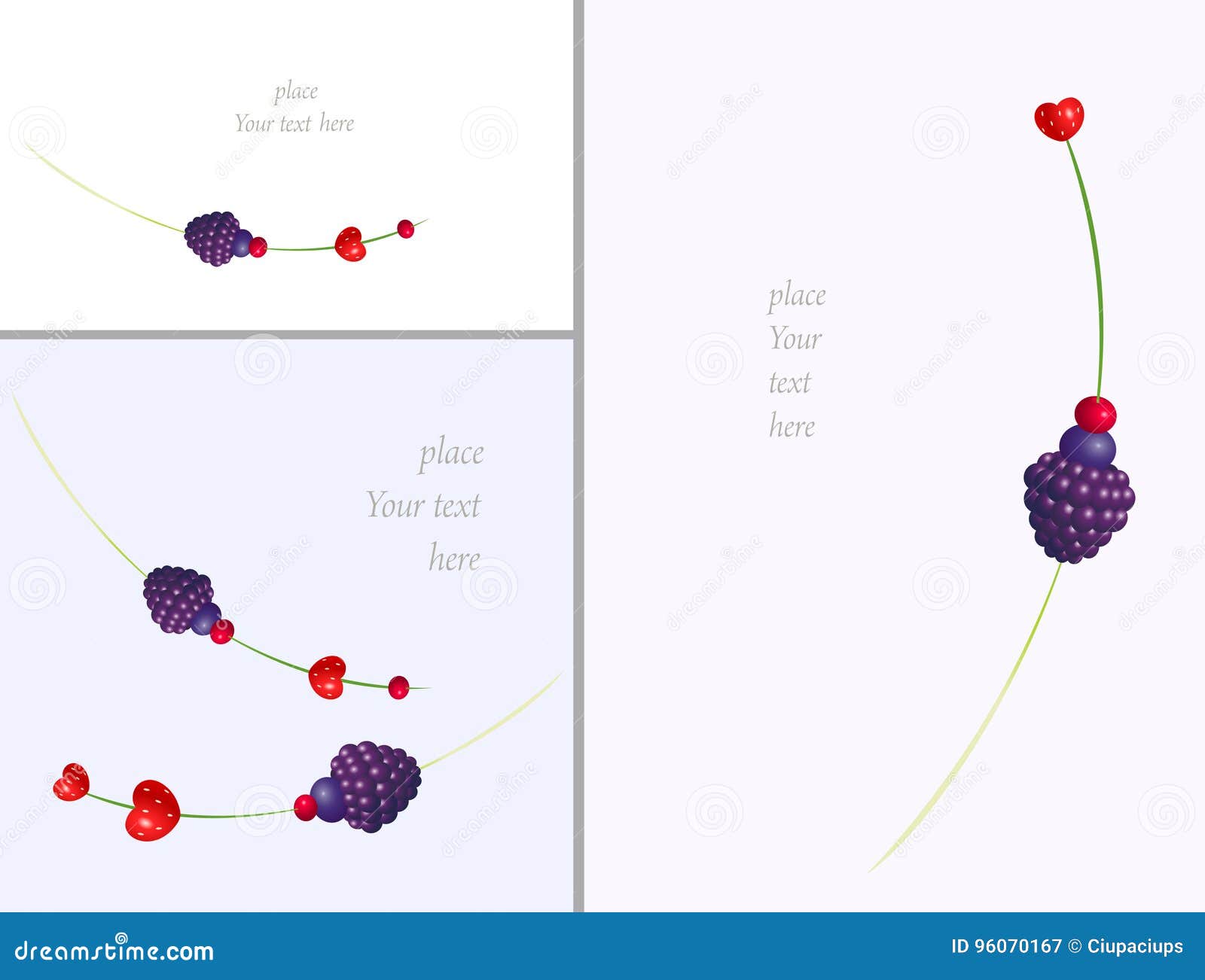 juicy forest berries string sweet valentine heart romantic card with blank space for text.  drawing on light backro