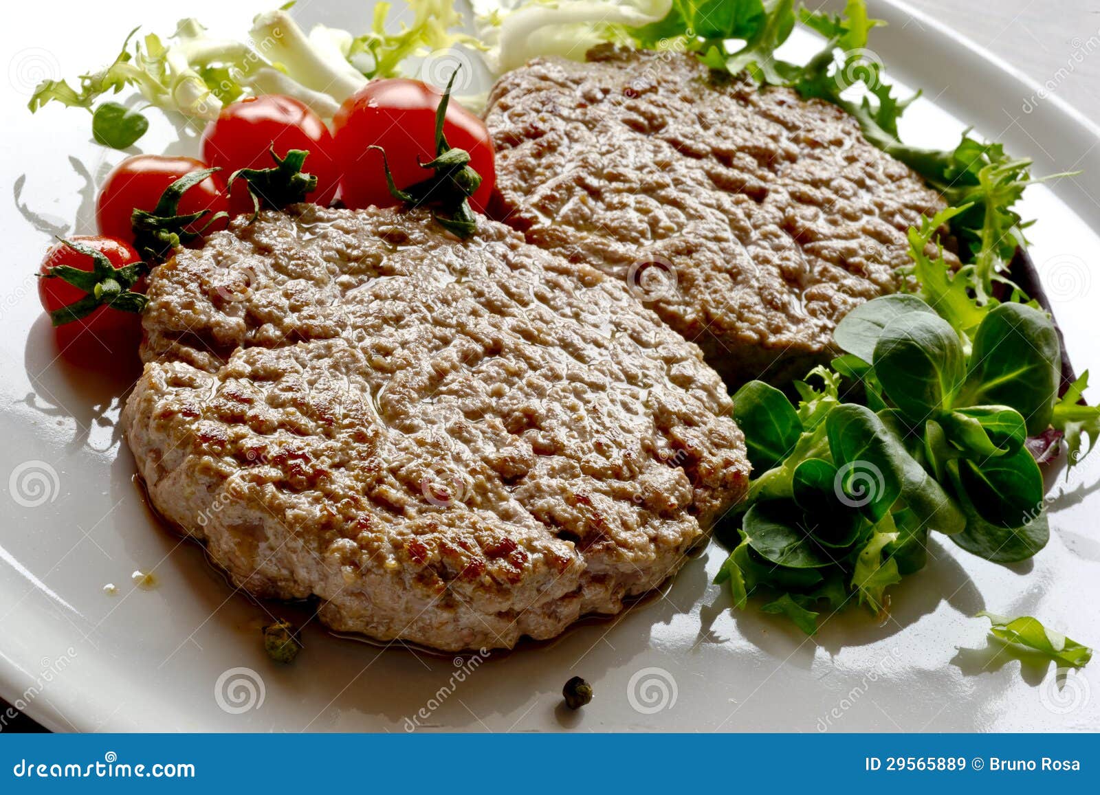 Juicy Grilled Hamburger with Salad and Green Beans Stock Image Image