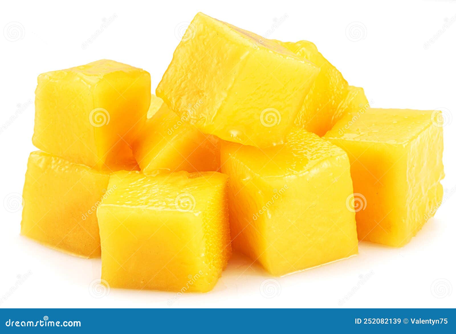 Juicy Mango Cubes Isolated on White Background Stock Image Image of