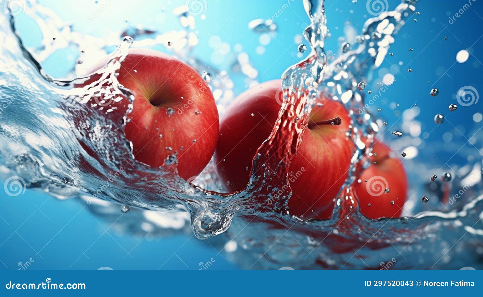 juicy red apple dripping water, close-up macro photography