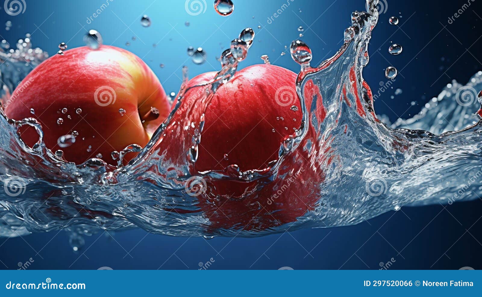 juicy red apple dripping water, close-up macro photography