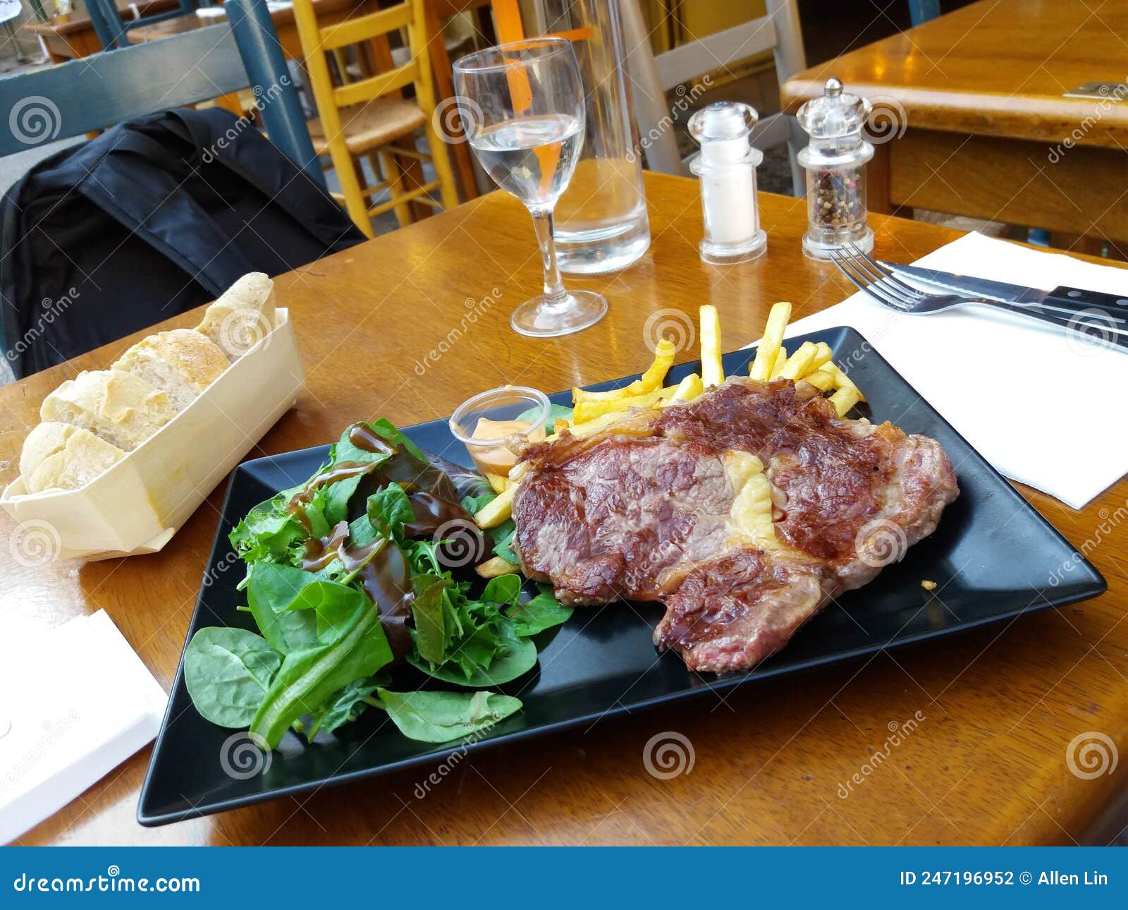 Juicy Steak with Chips and Salad Stock Photo Image of fish, chips