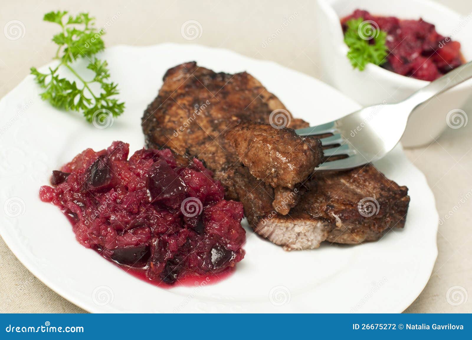 Juicy Steak with Plum Relish Stock Photo Image of garnish, dinner