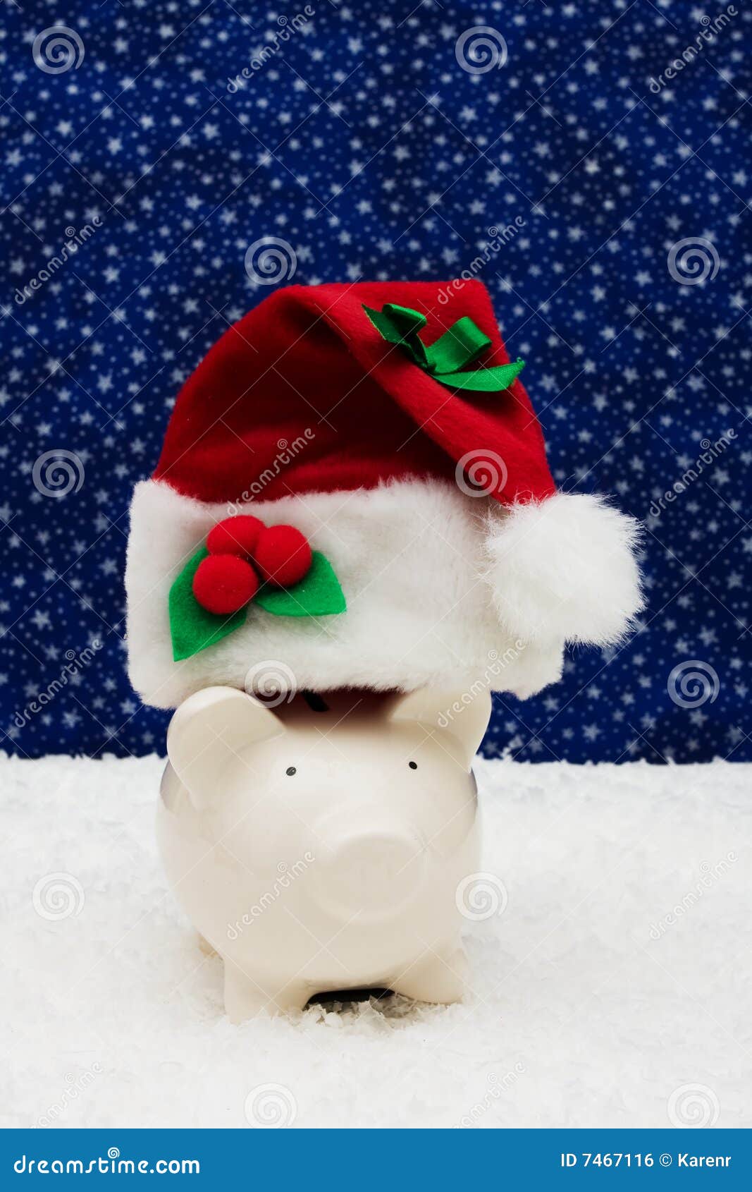 Julbesparingar. Santa för jul för bakgrundsgrupplock som piggy besparingar sitter snowstjärnaslitage