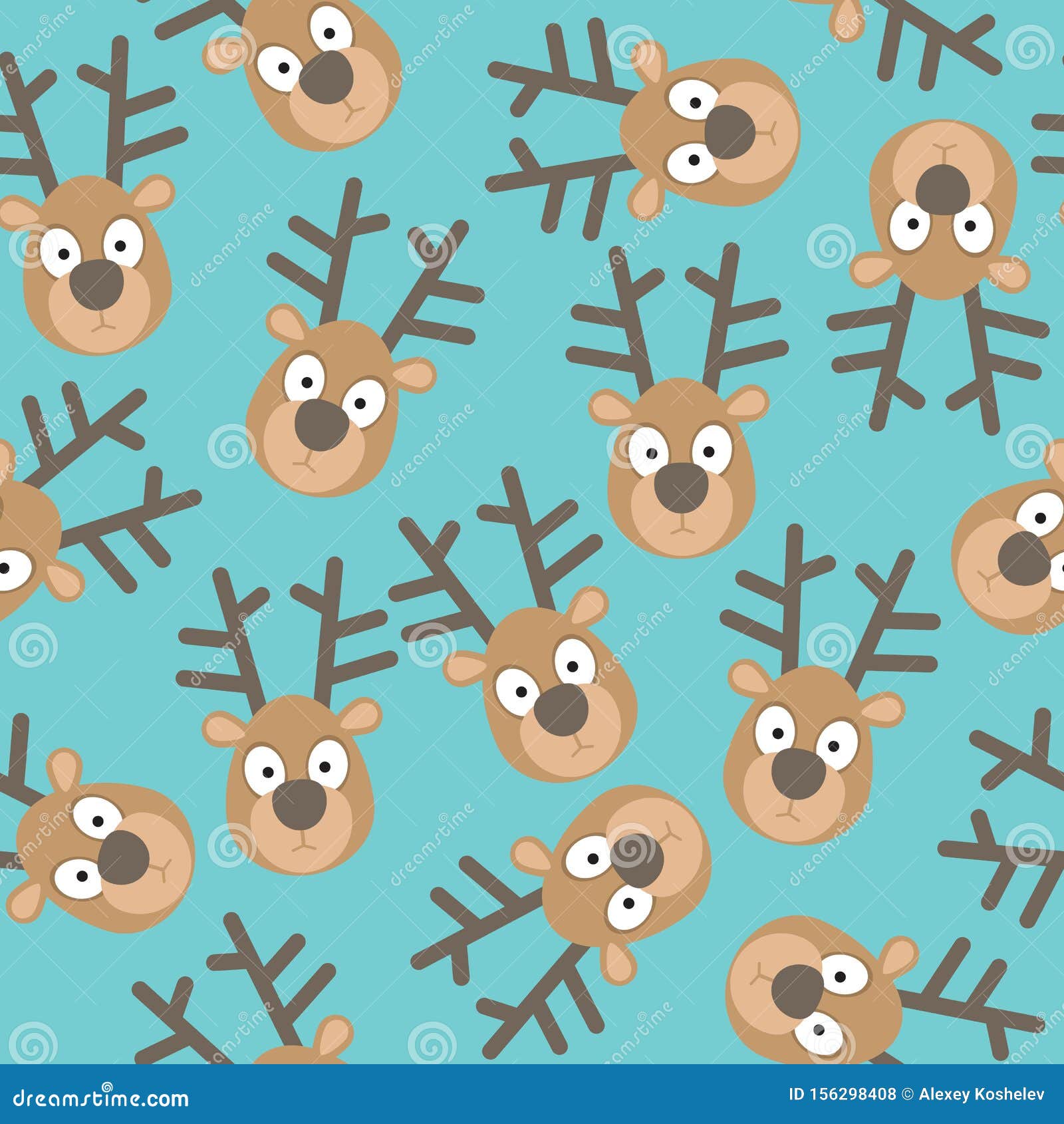 Julens sömlösa mönster med Deers Faces. Julens sömlösa mönster med Deers Facing in Flat Style på blå bakgrund