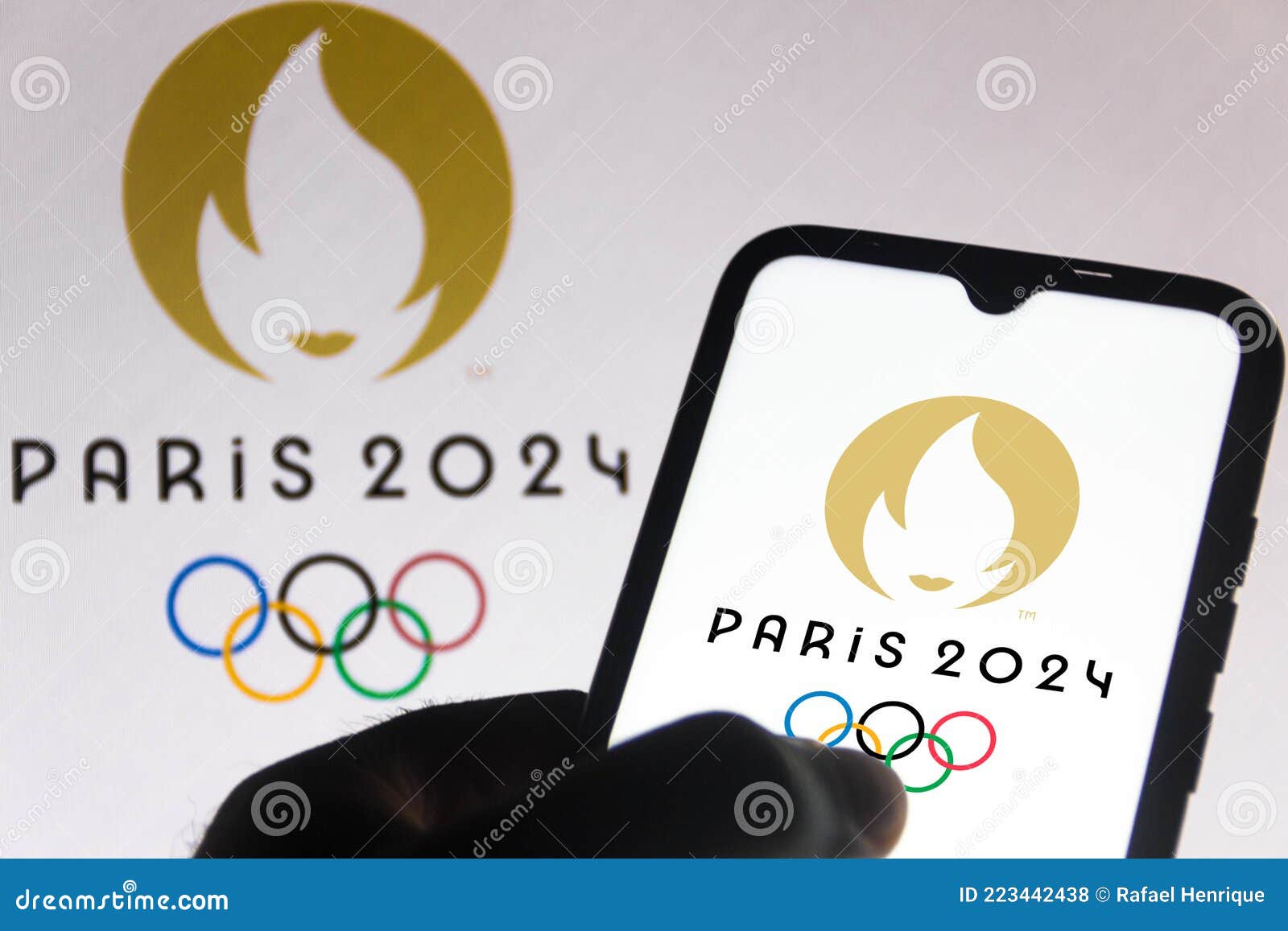 Olympic Games Paris 2024, logo and flags, vector illustration