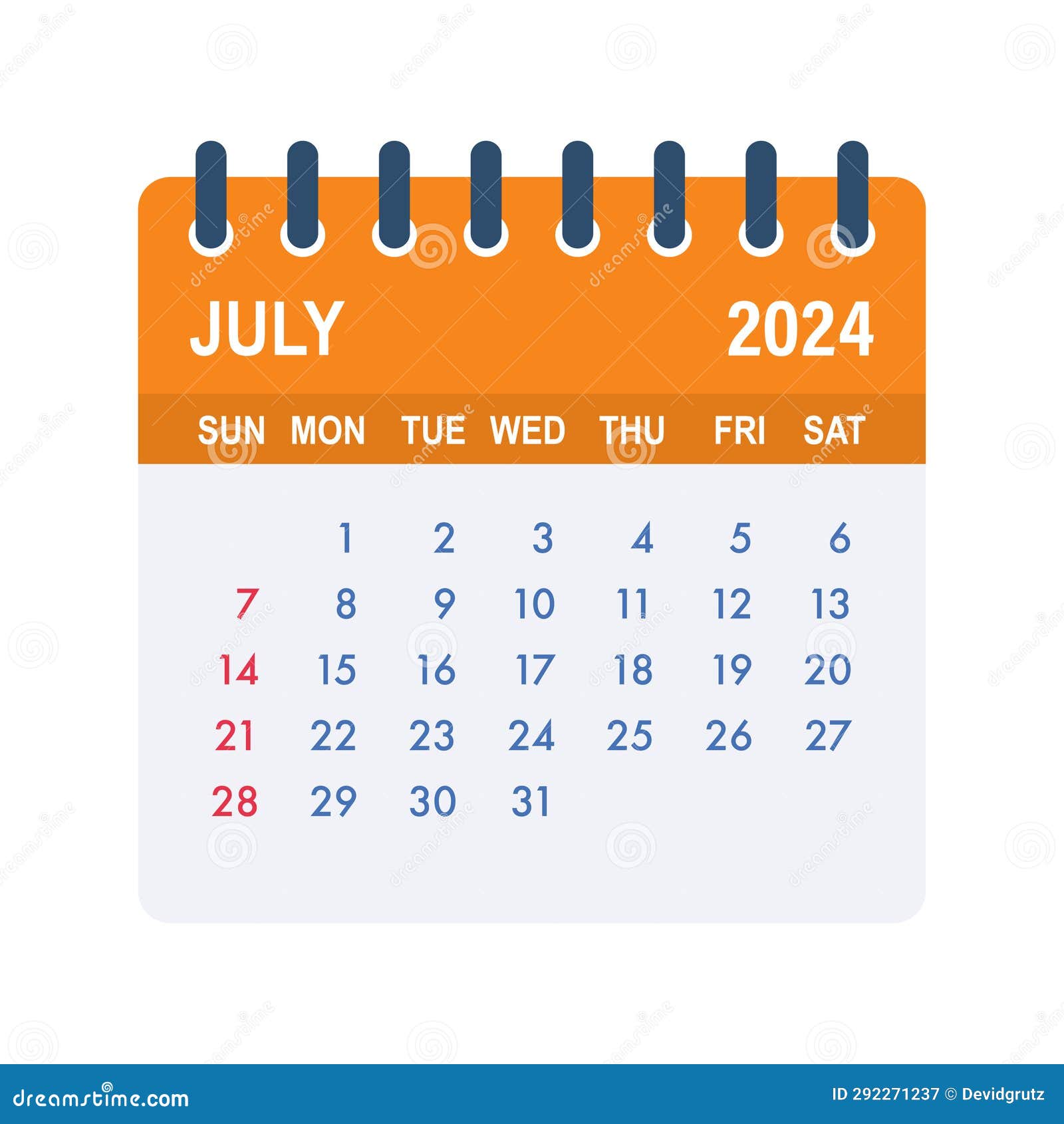 July 2024 Calendar Leaf. Calendar 2024 in Flat Style. Vector Stock