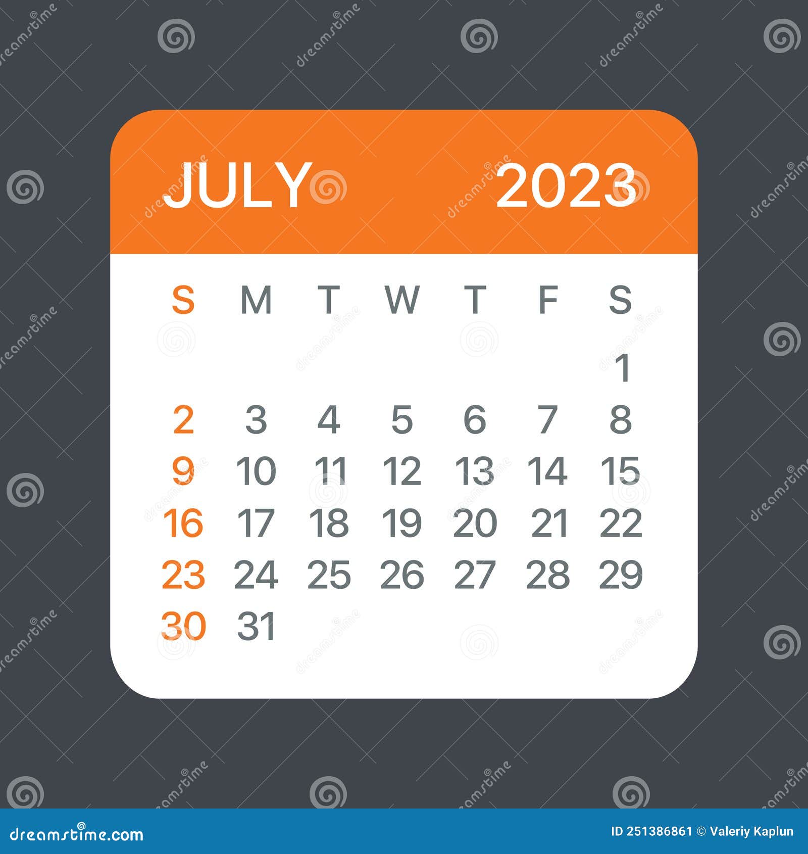 July 2023 Calendar Leaf - Vector Template Graphic Illustration Stock