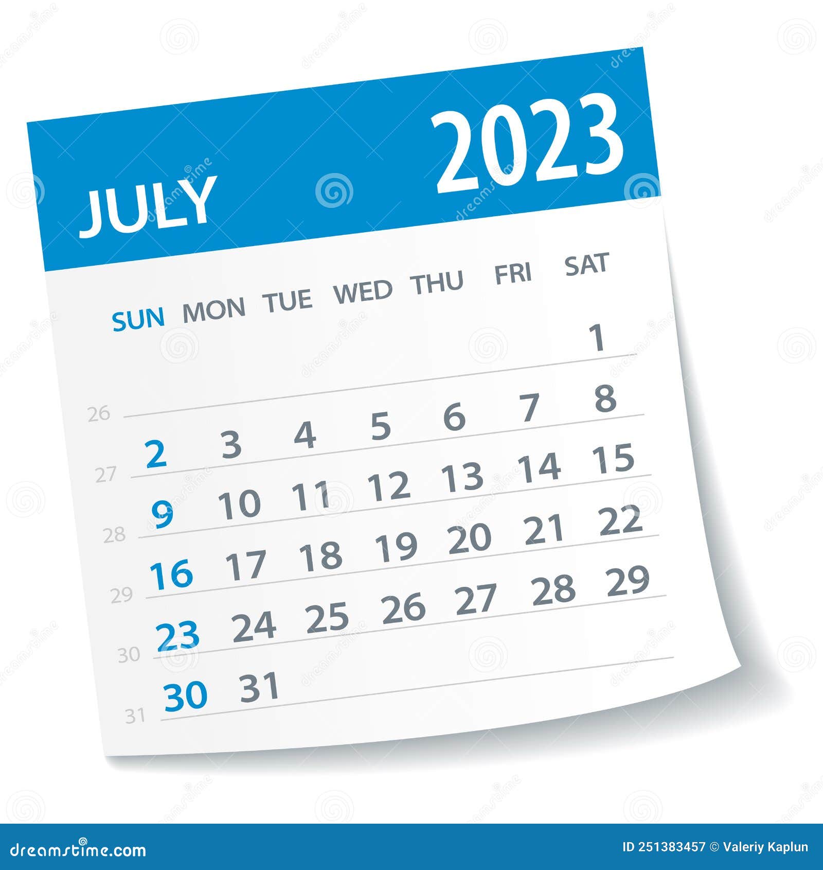 July 2023 Calendar Leaf - Vector Illustration Stock Vector