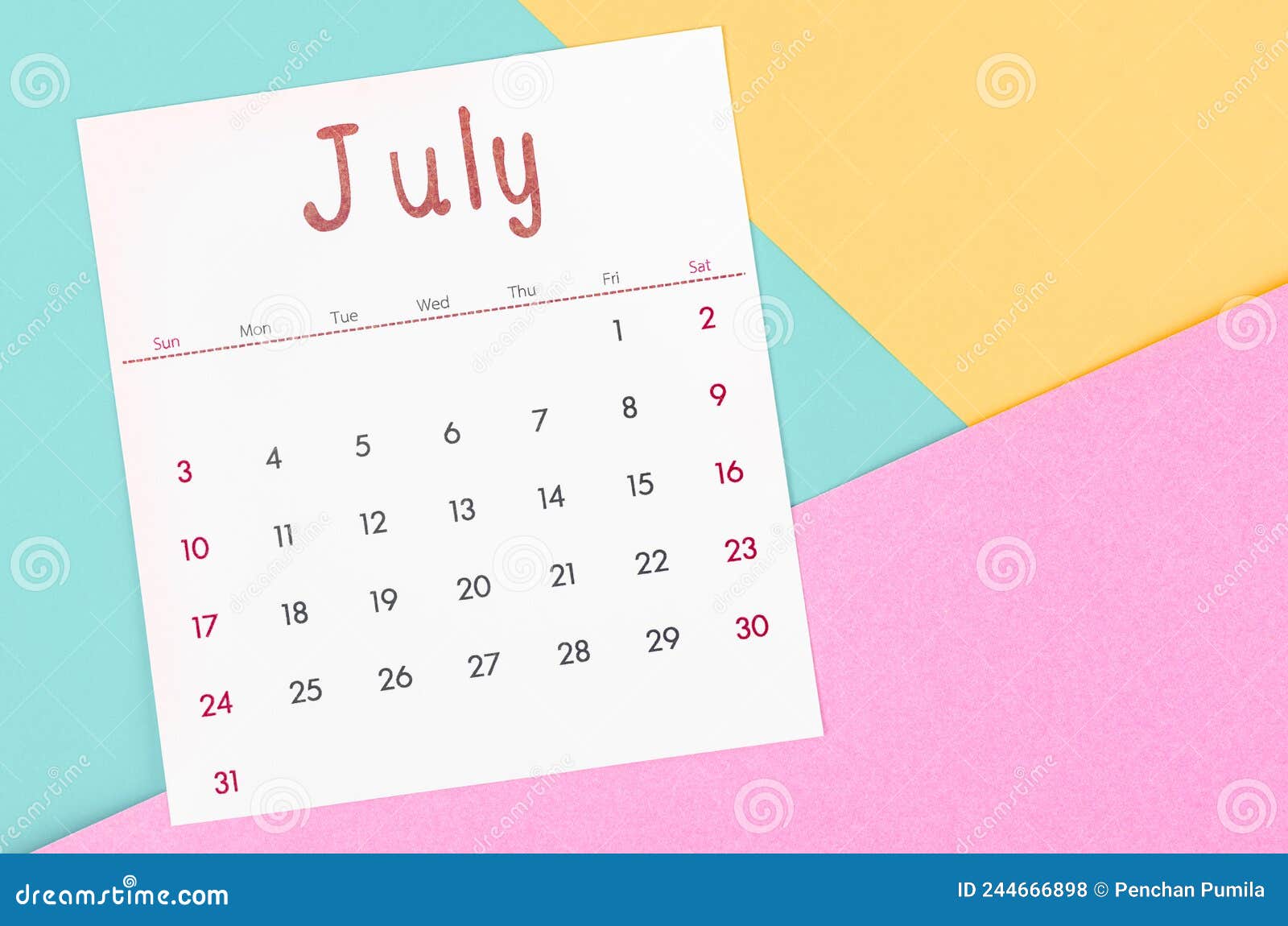 July 2022 Calendar on Multicolored Background Stock Photo Image of
