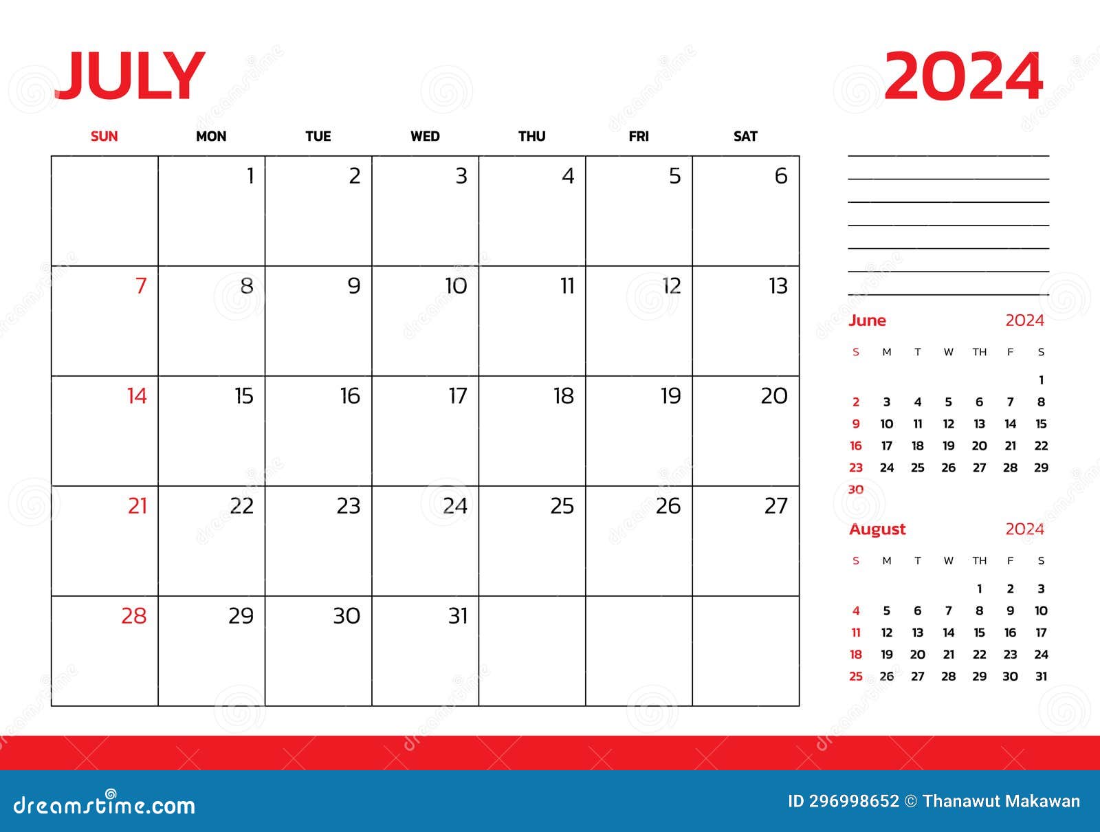 July 2024 Calendar. Week Start on Sunday Stock Illustration Why Do Calendars Start In July