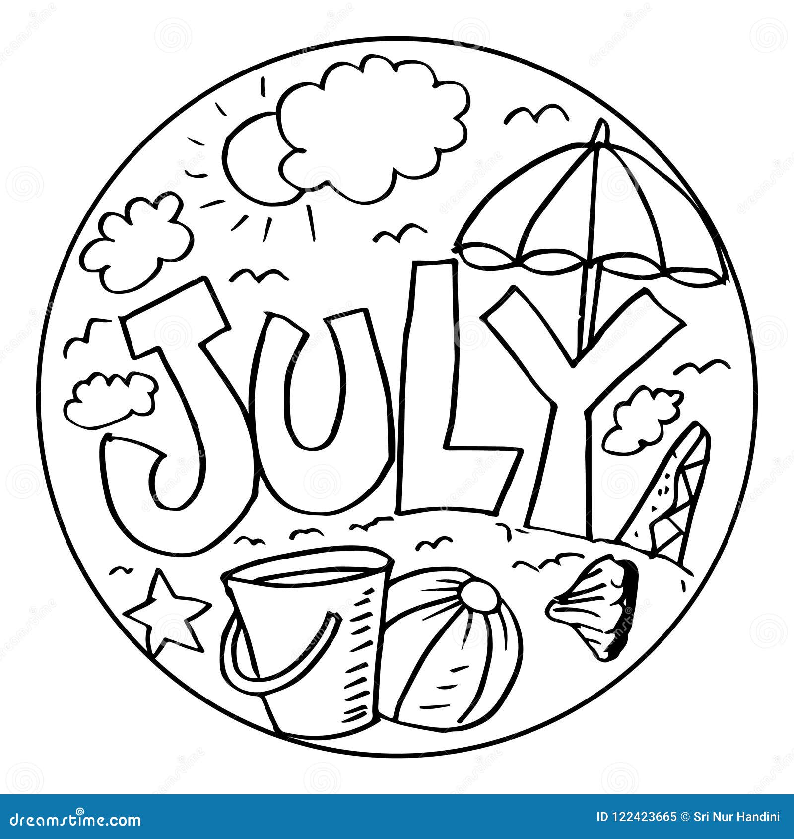 July Coloring Pages For Kids Stock Illustration ...