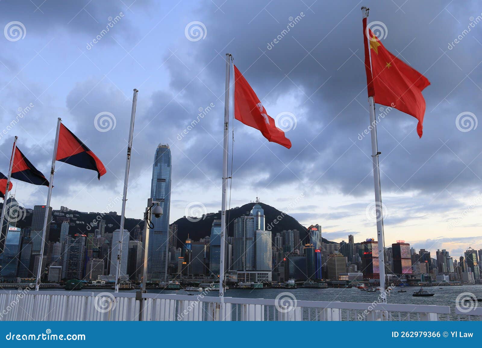 HK and China Flag with Business Office Tower 1 July 2012 Editorial