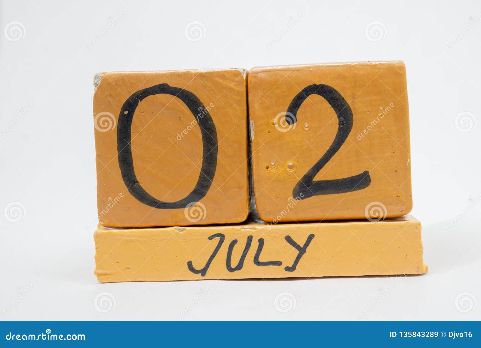 July 2nd. Day 2 Of Month, Handmade Wood Calendar Isolated On White