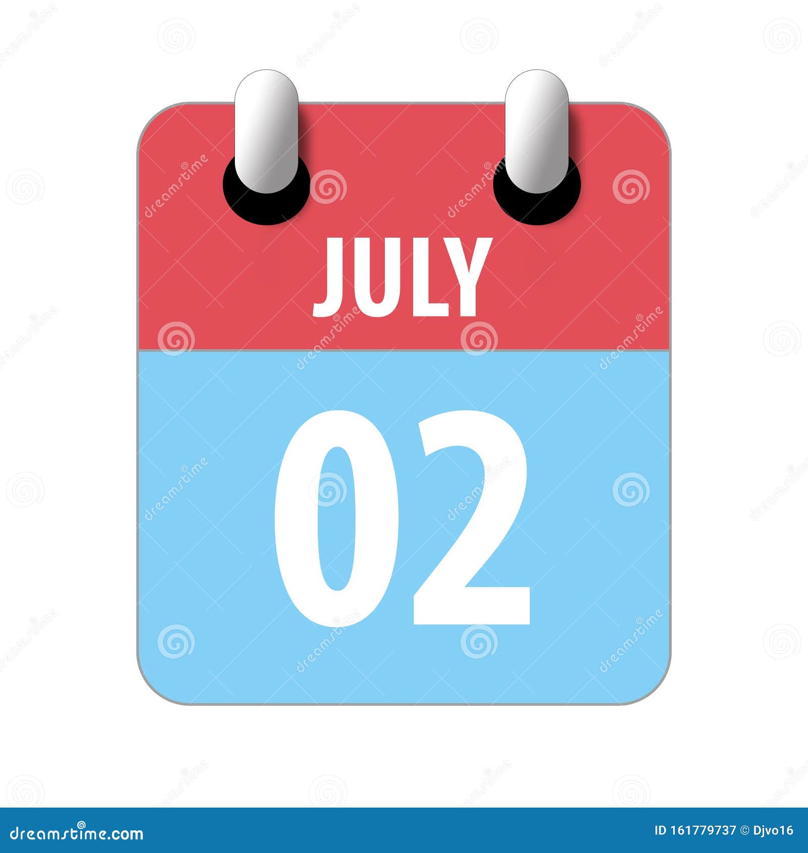July 2nd. Day 2 of Month,Simple Calendar Icon on White Background