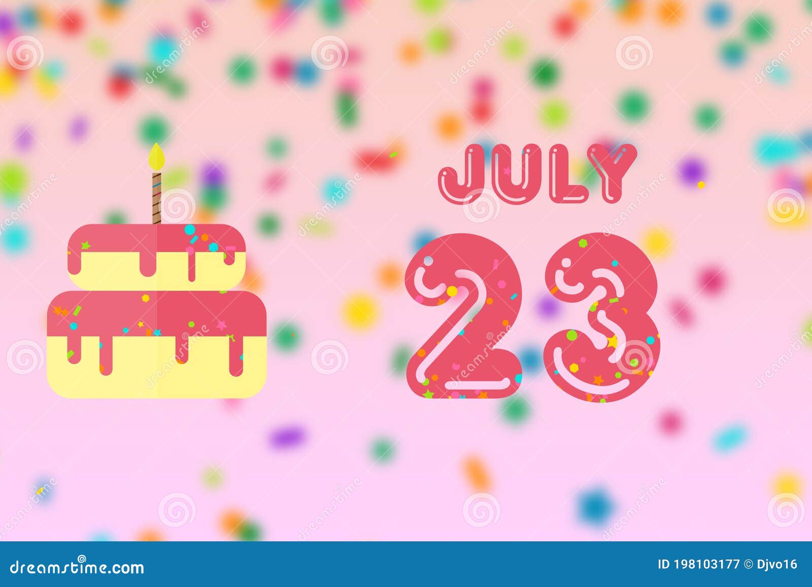 July 23rd. Day 23 of Month,Birthday Greeting Card with Date of Birth