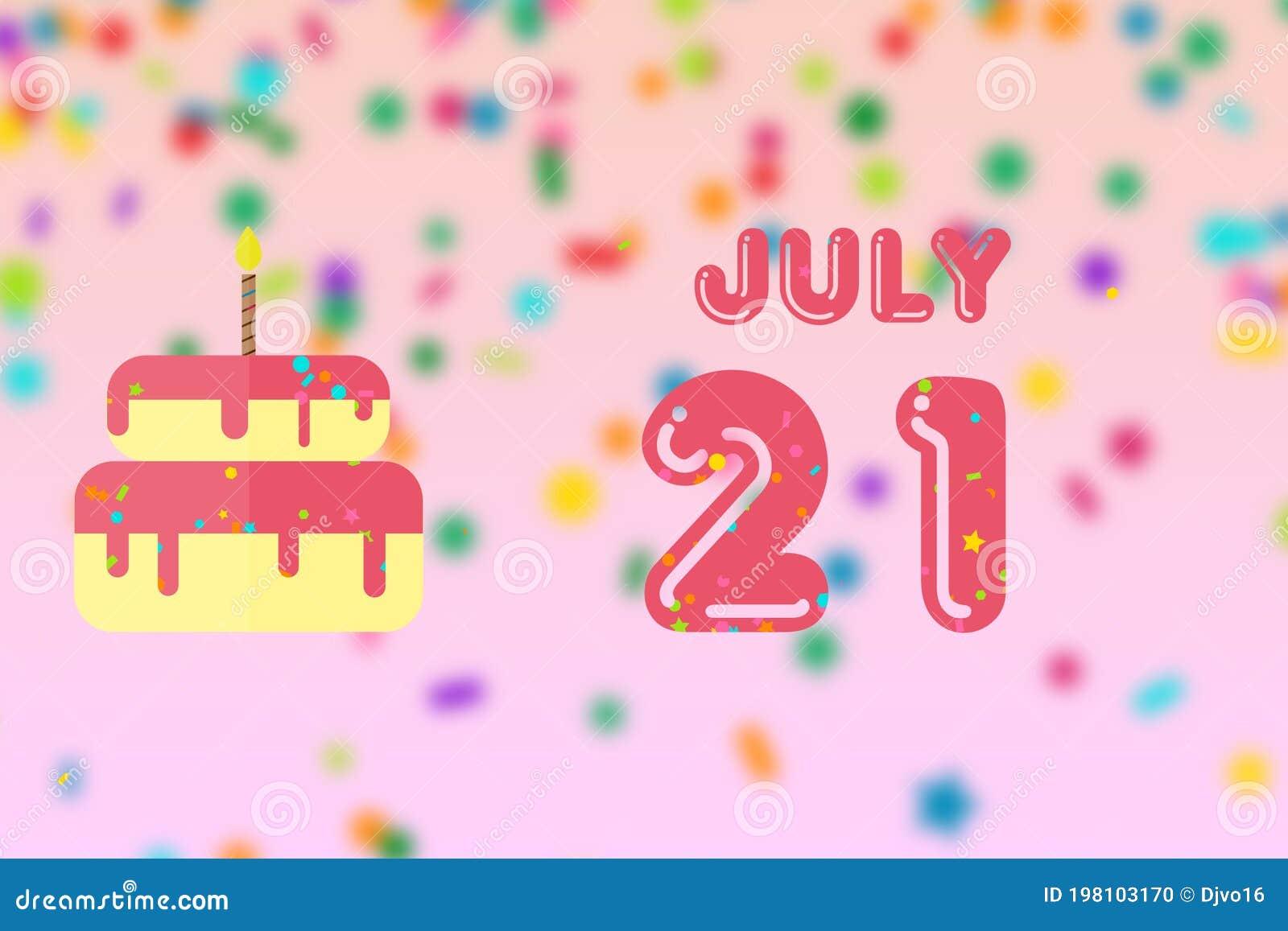July 21st. Day 20 of Month,Birthday Greeting Card with Date of Birth