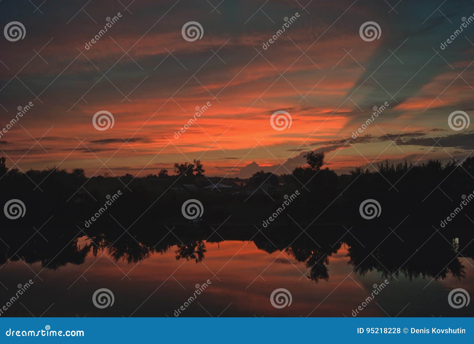 july sunset with clouds reflected in the river hoper