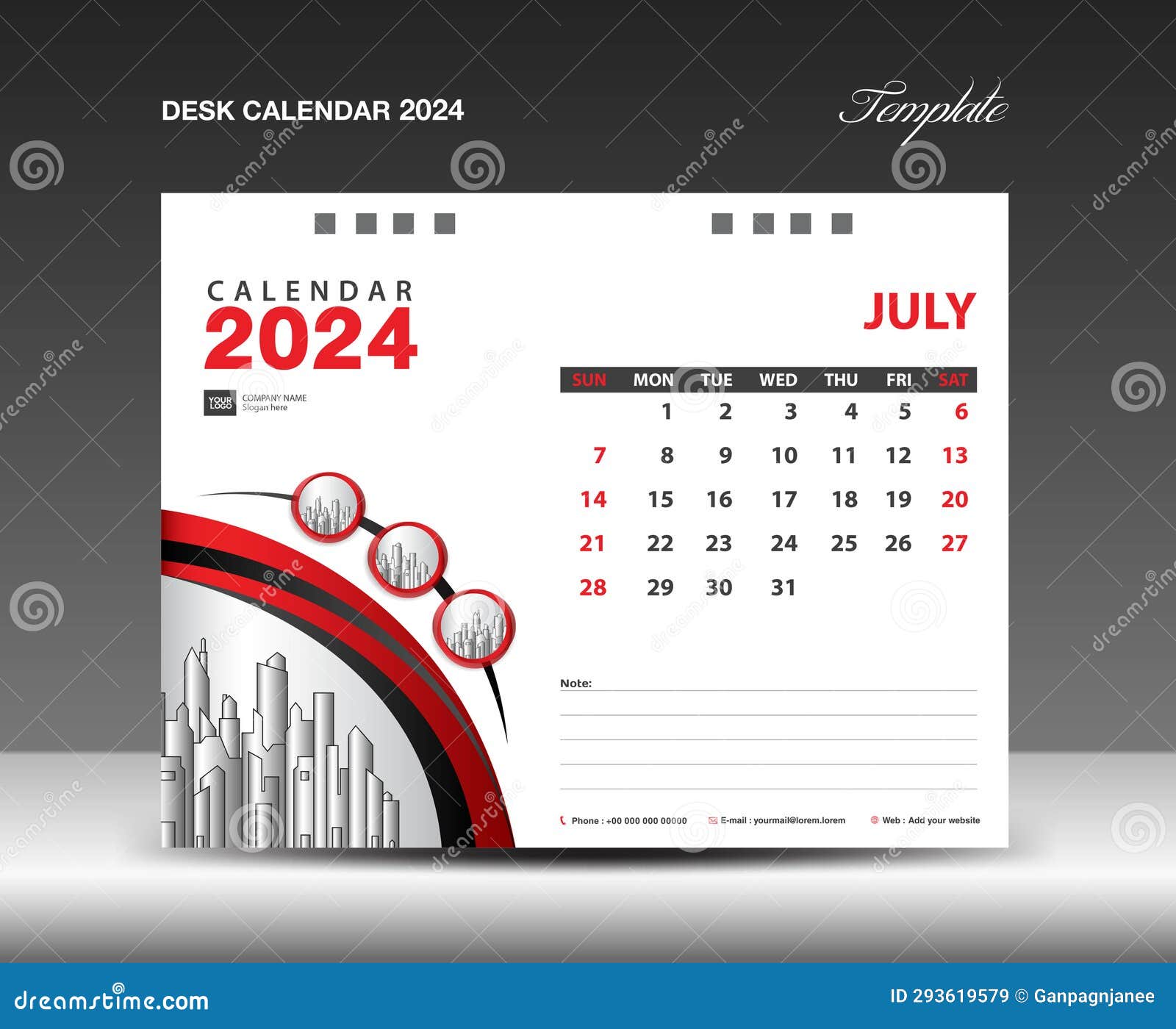 July 2024 Template. Desk Calendar 2024 Template with Circle Frame Can