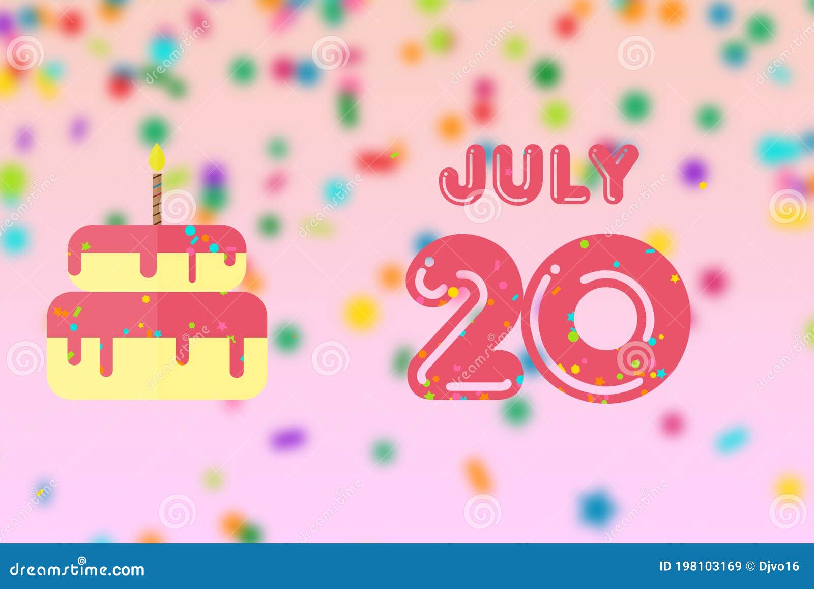 July 20th. Day 20 of Month,Birthday Greeting Card with Date of Birth