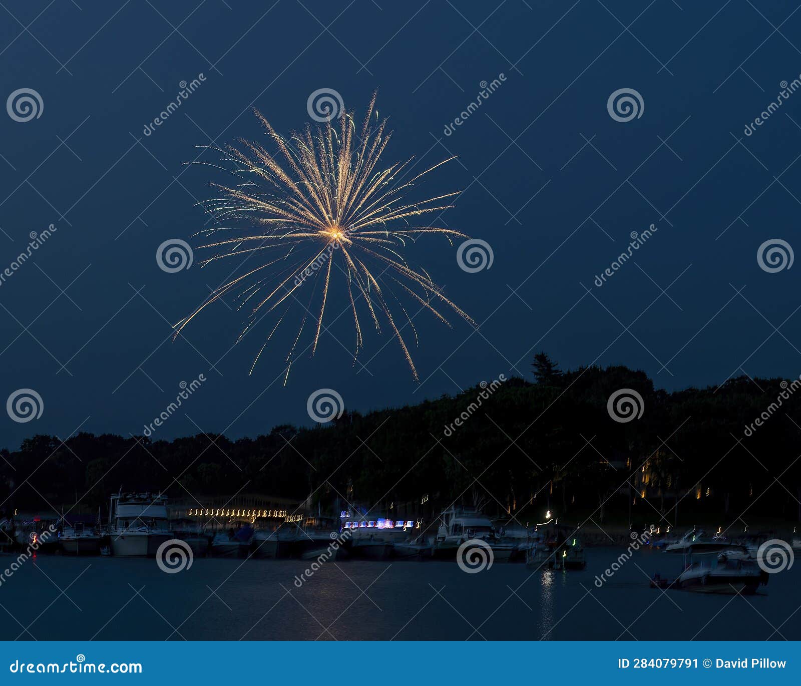 July 4th, 2023 Duck Creek Fireworks Display on Grand Lake, Oklahoma. Stock Image Image of