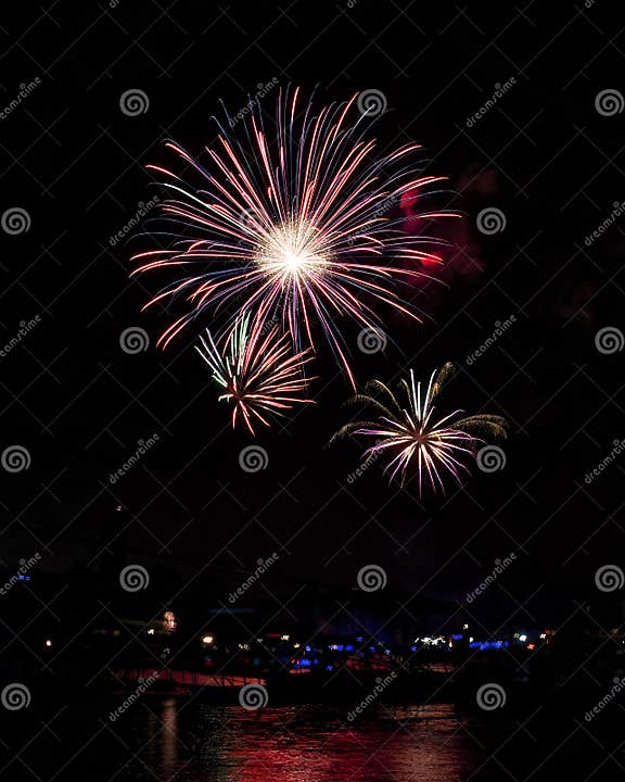 July 4th, 2024 Duck Creek Fireworks Display on Grand Lake, Oklahoma. Stock Image Image of