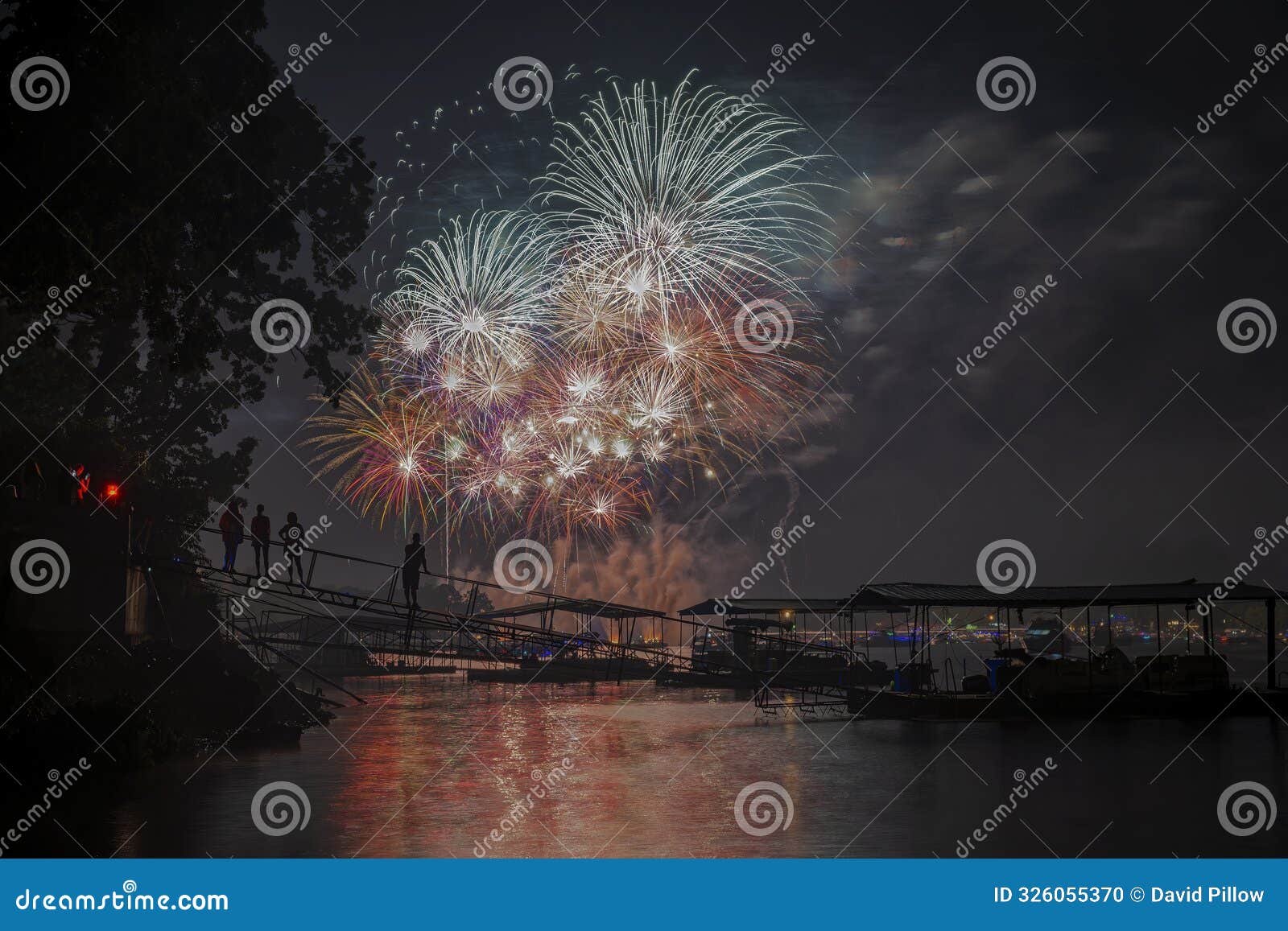 July 4th, 2024 Duck Creek Fireworks Display on Grand Lake, Oklahoma. Stock Photo Image of