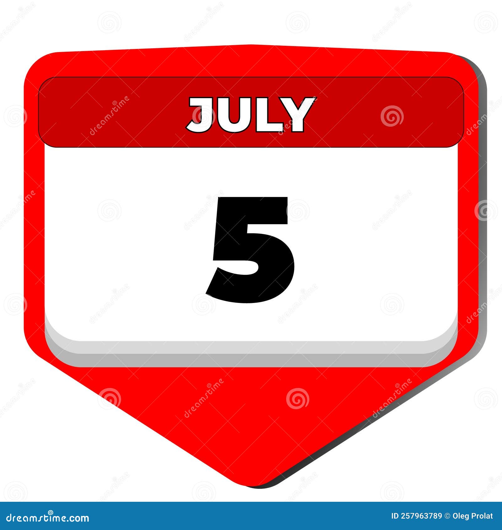 5 July Vector Icon Calendar Day. 5 Date of July. Fifth Day of July. 5th