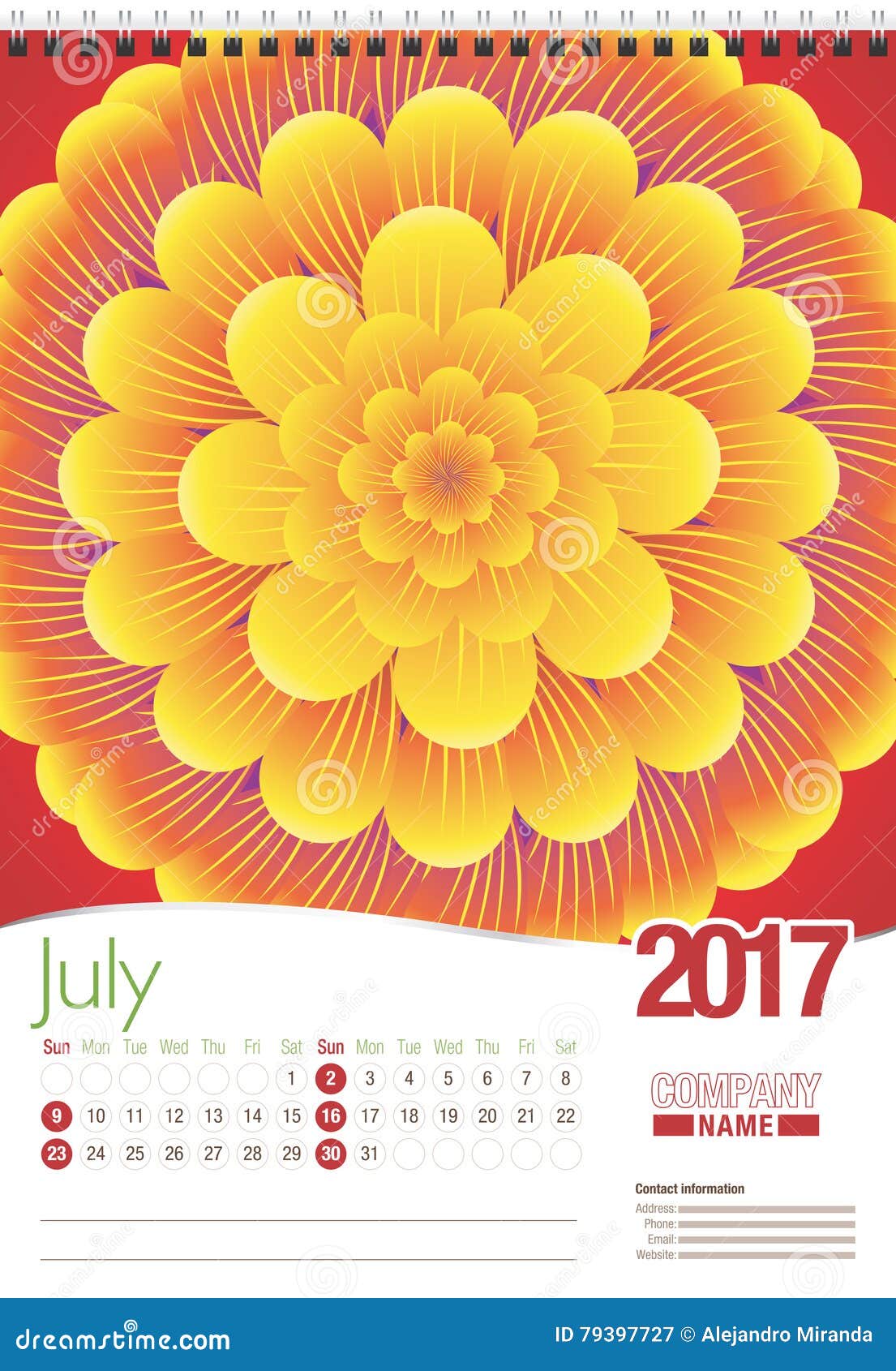 july wall calendar 2017 template with abstract floral , ready for printing. size: 297mm x 420mm
