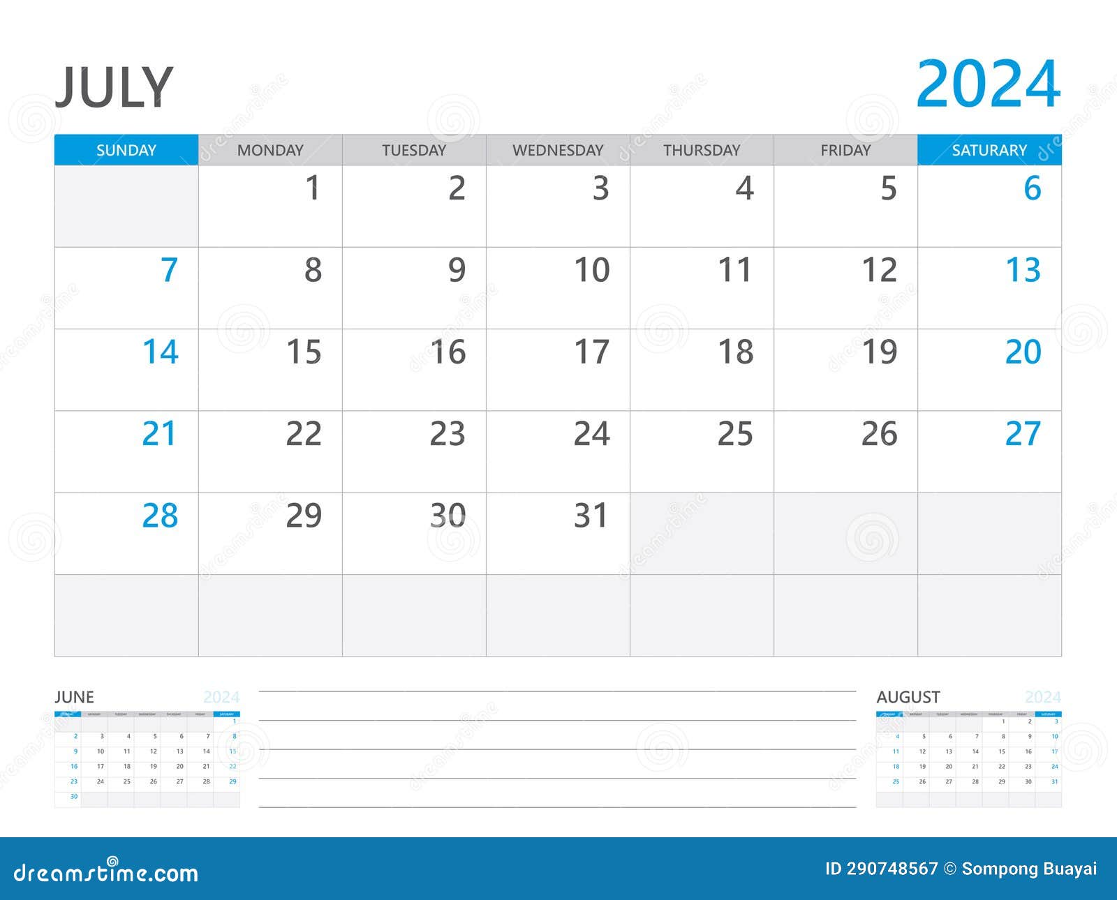 july 2024 year, calendar planner 2024 and set of 12 months, week start on sunday. desk calendar 2024 , simple and clean